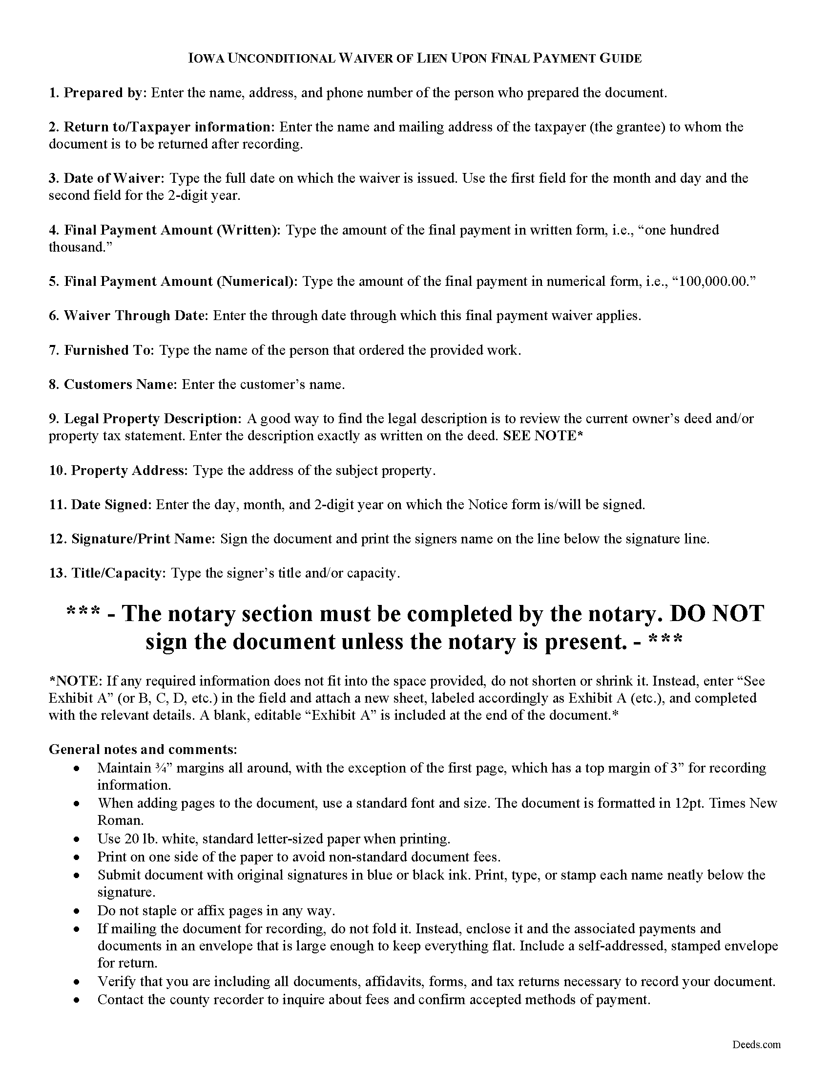 Floyd County Unconditional Waiver on Final Payment Guide