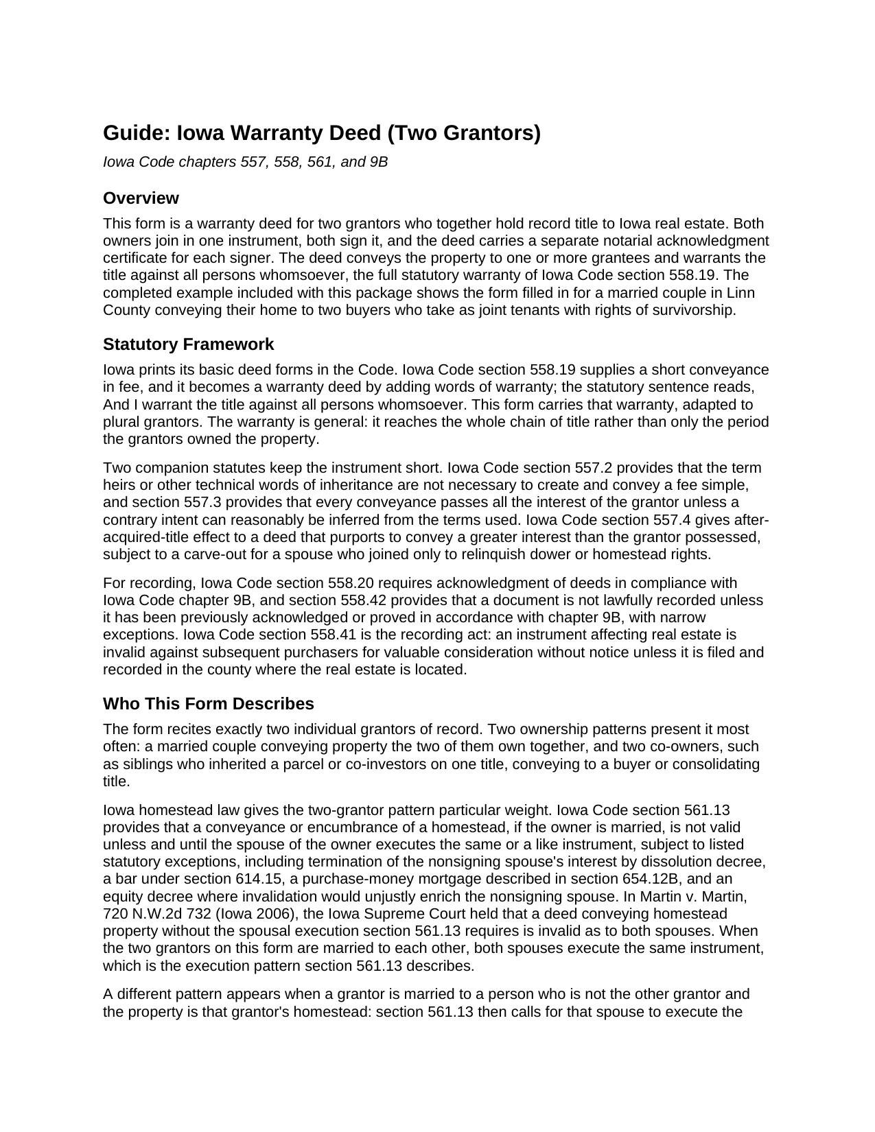Butler County Warranty Deed (Two Grantors) Guide