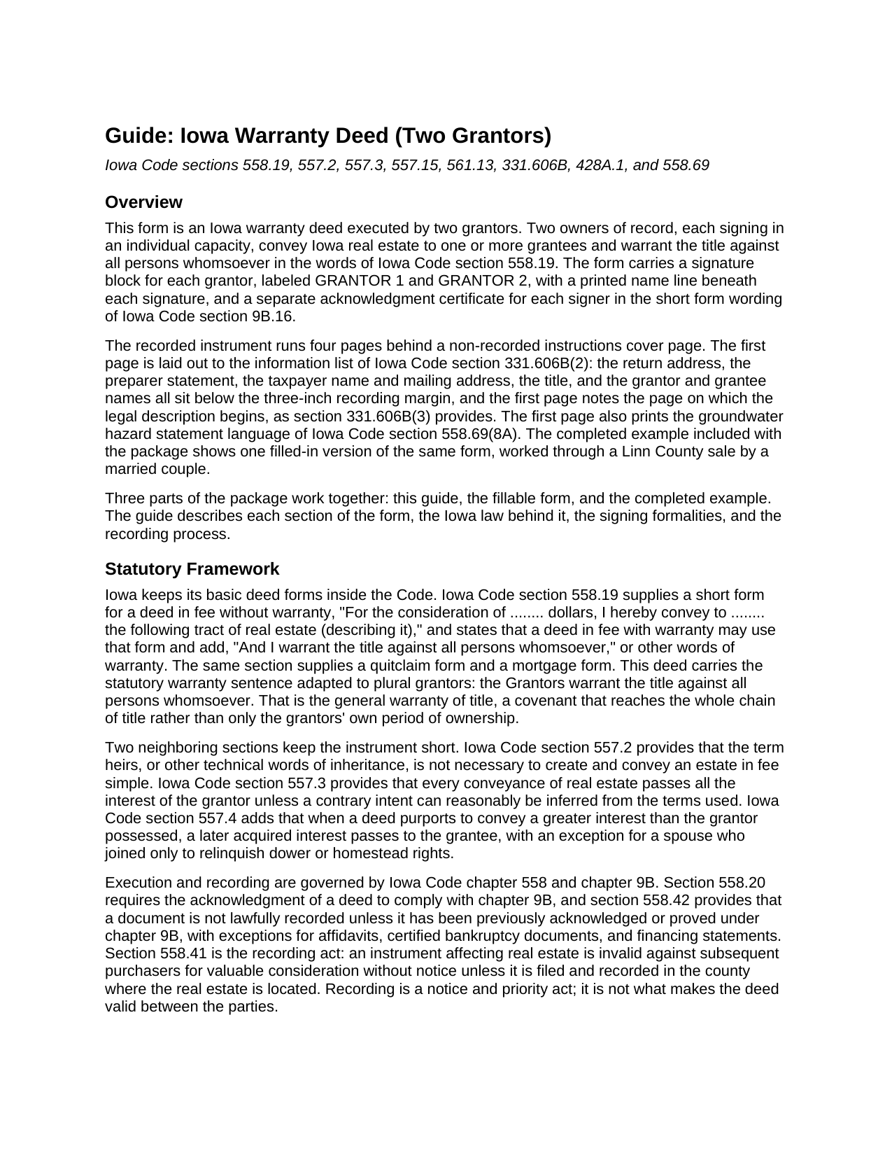 Mills County Warranty Deed (Two Grantors) Guide