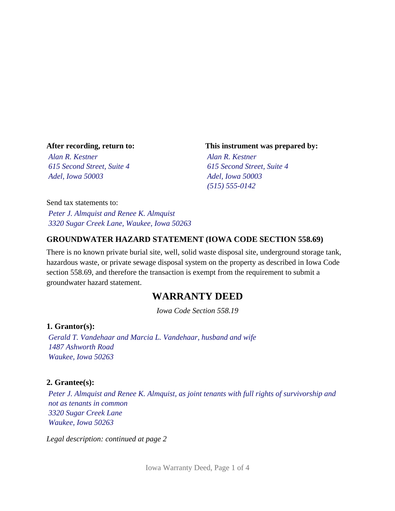 Greene County Completed Example of the Warranty Deed Document
