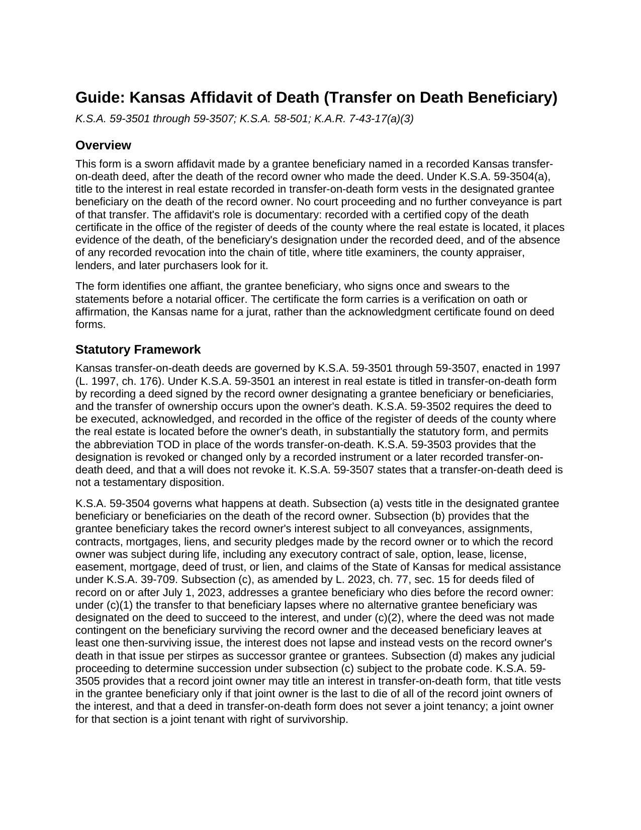 Seward County Affidavit of Death (Transfer on Death Beneficiary) Guide