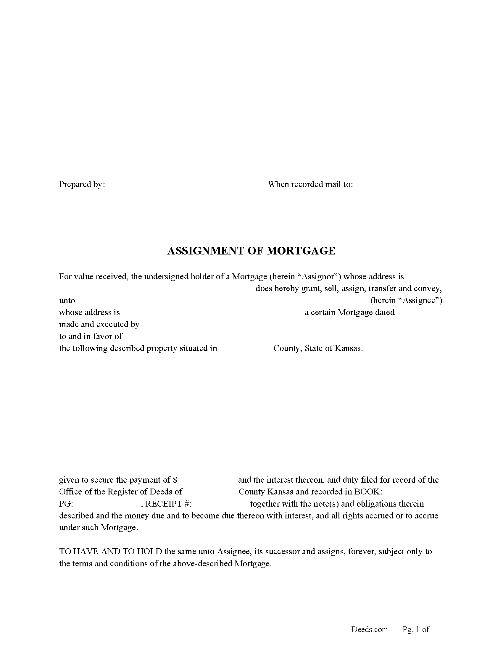 Assignment of Mortgage Form