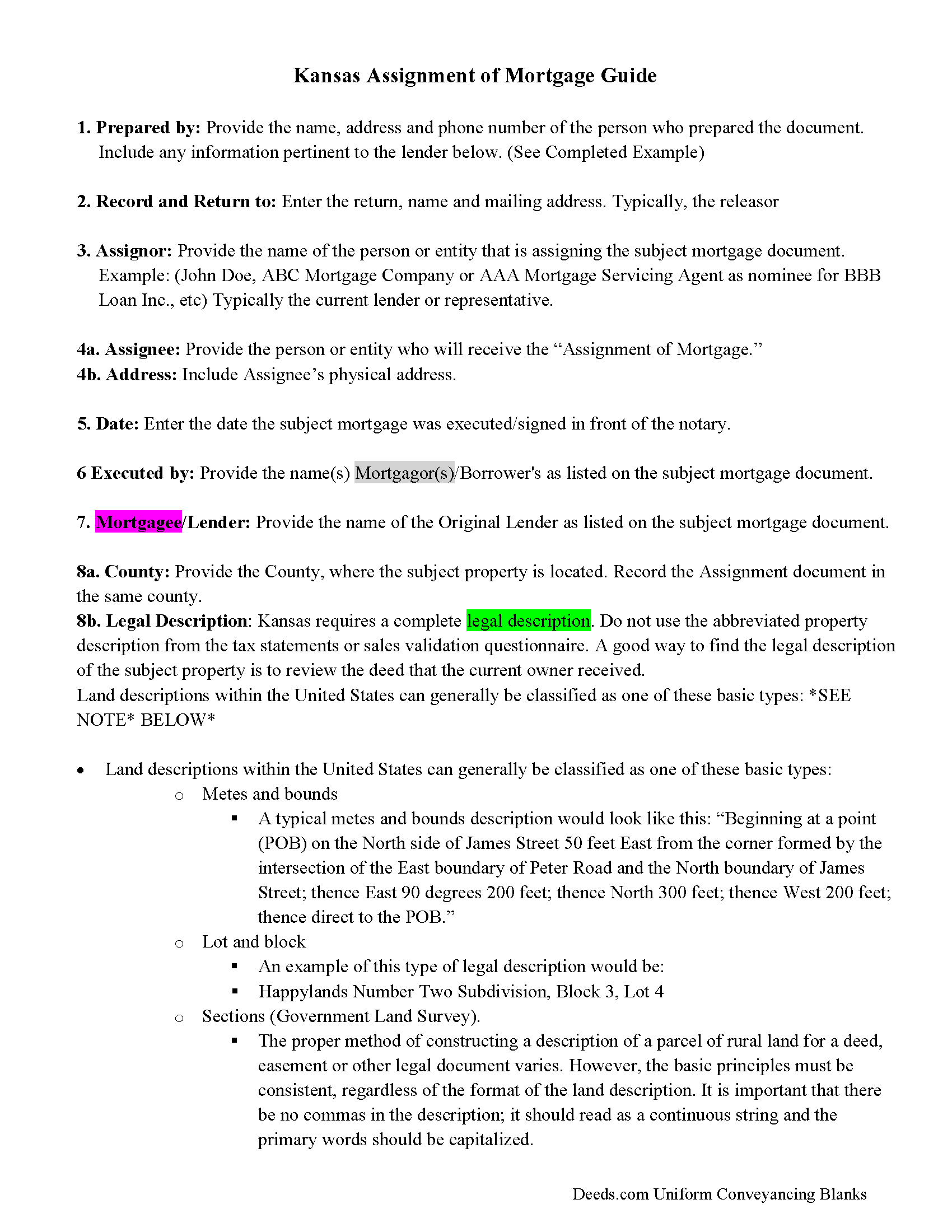 Doniphan County Assignment of Mortgage Guidelines