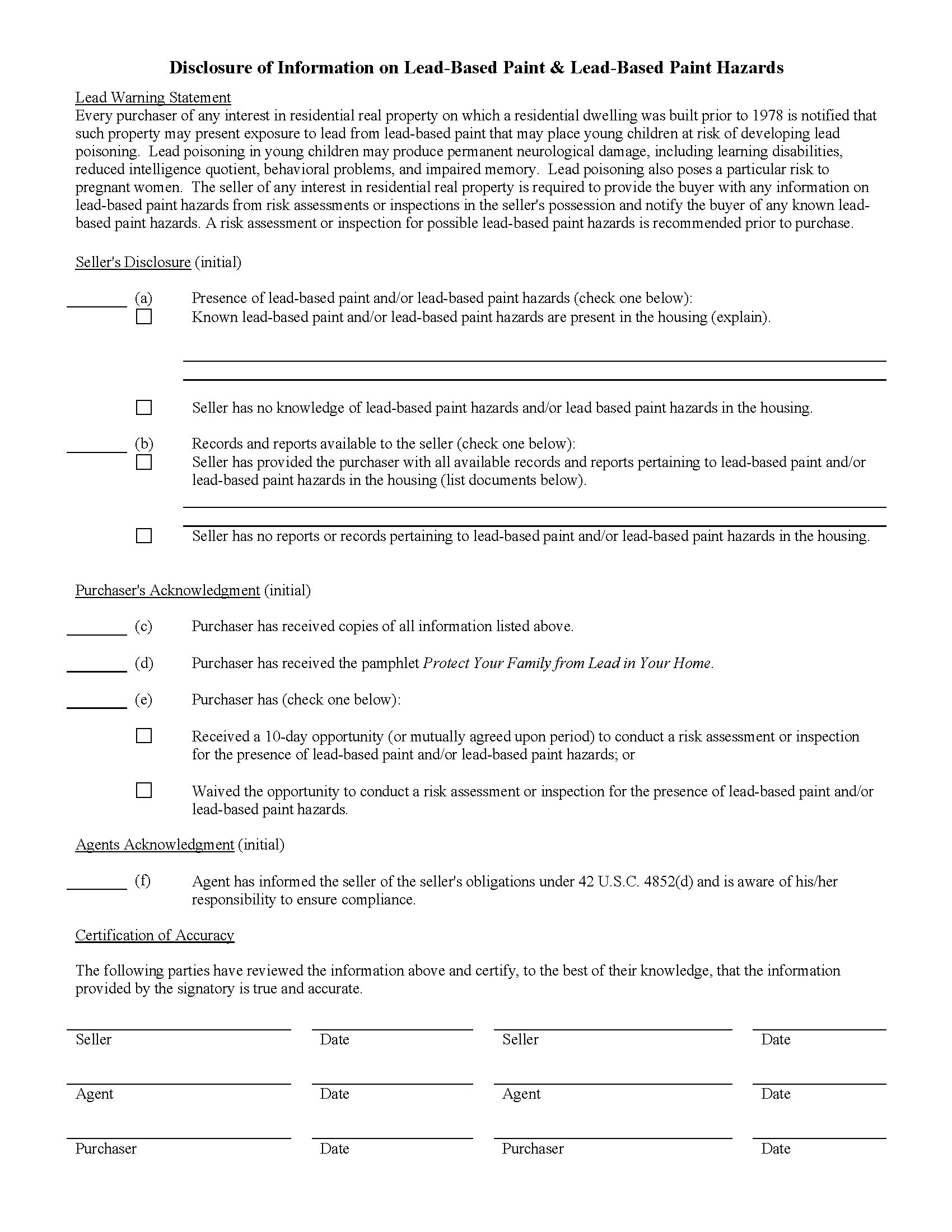 Doniphan County Lead Based Paint Disclosure Form