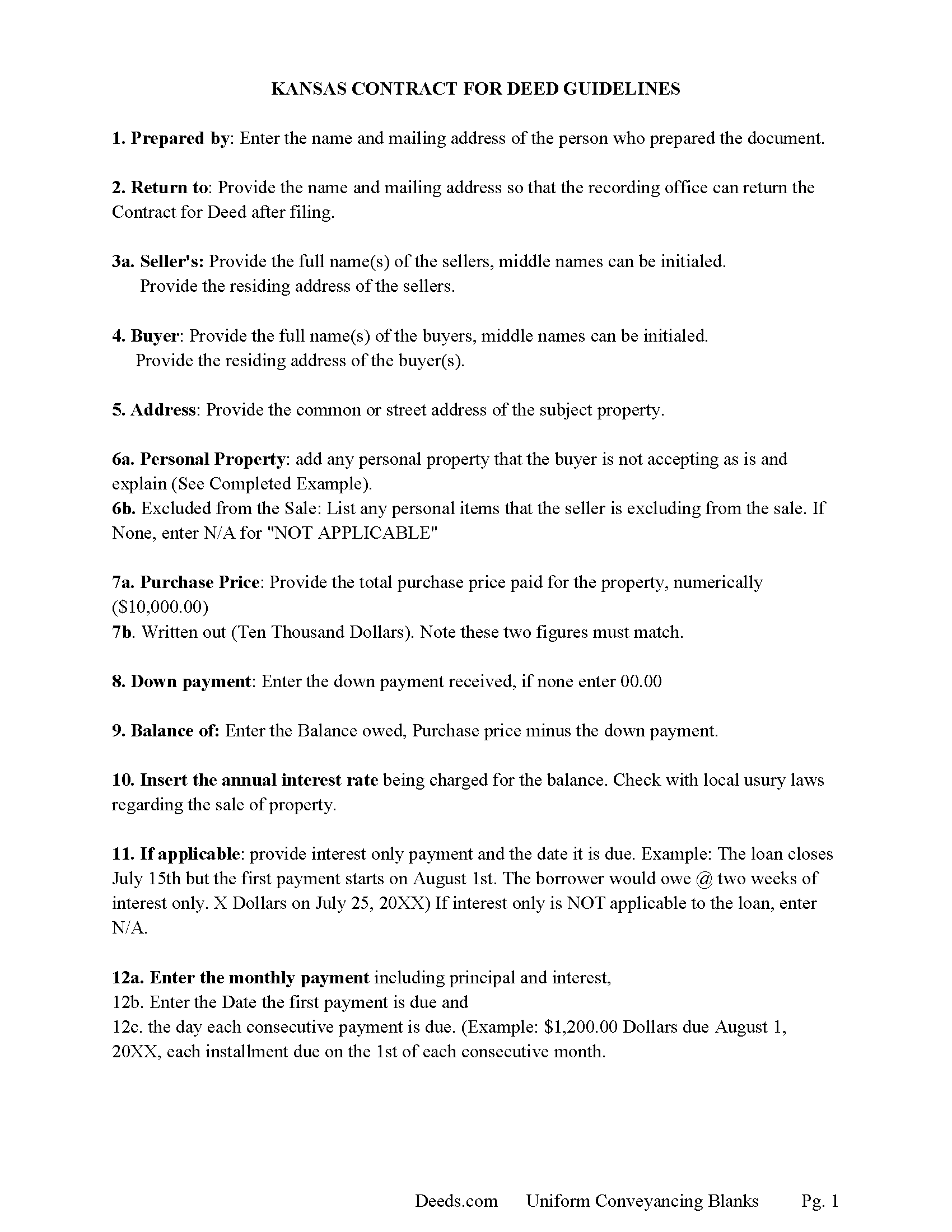 Miami county contract for deed form kansas deeds