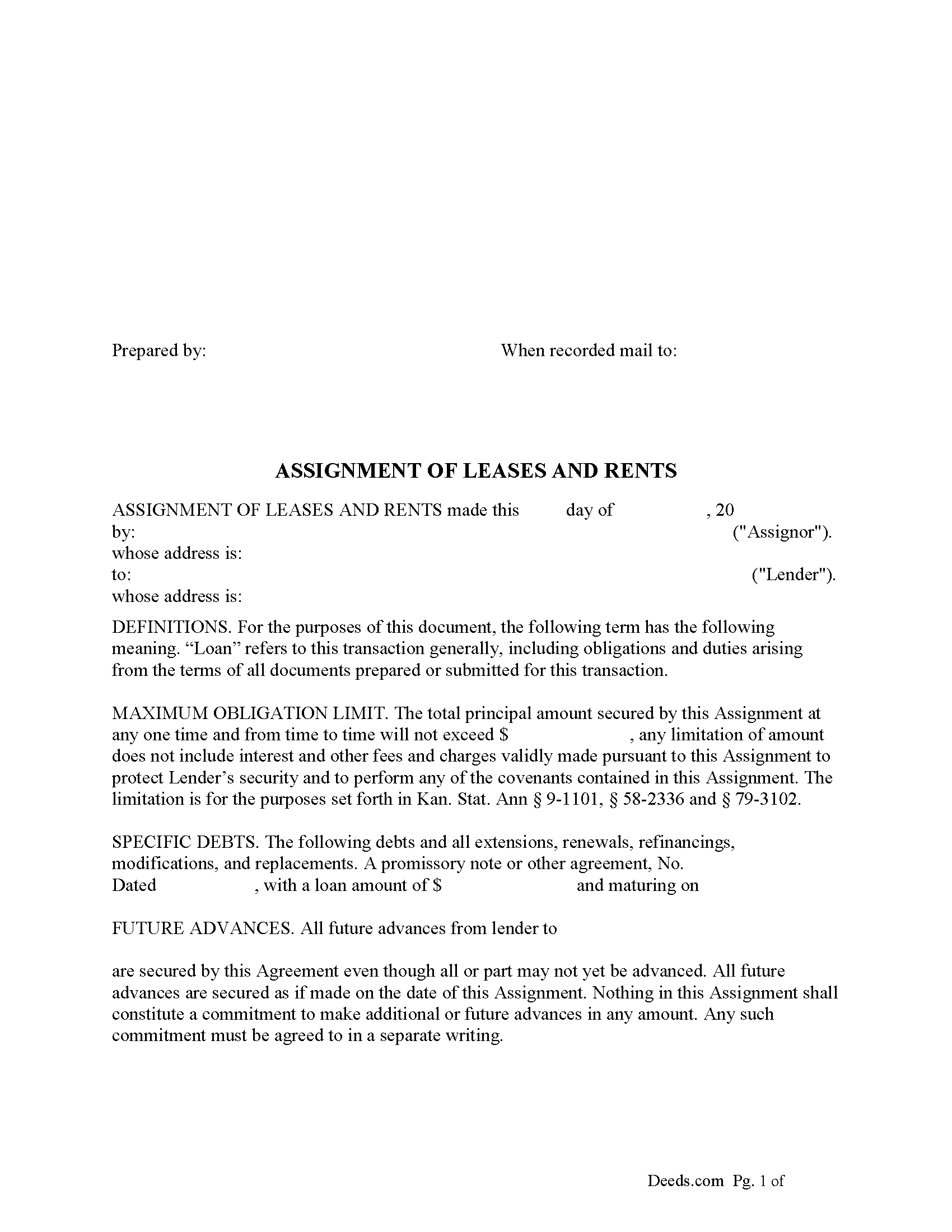 Kansas Assignment of Leases and Rents Image