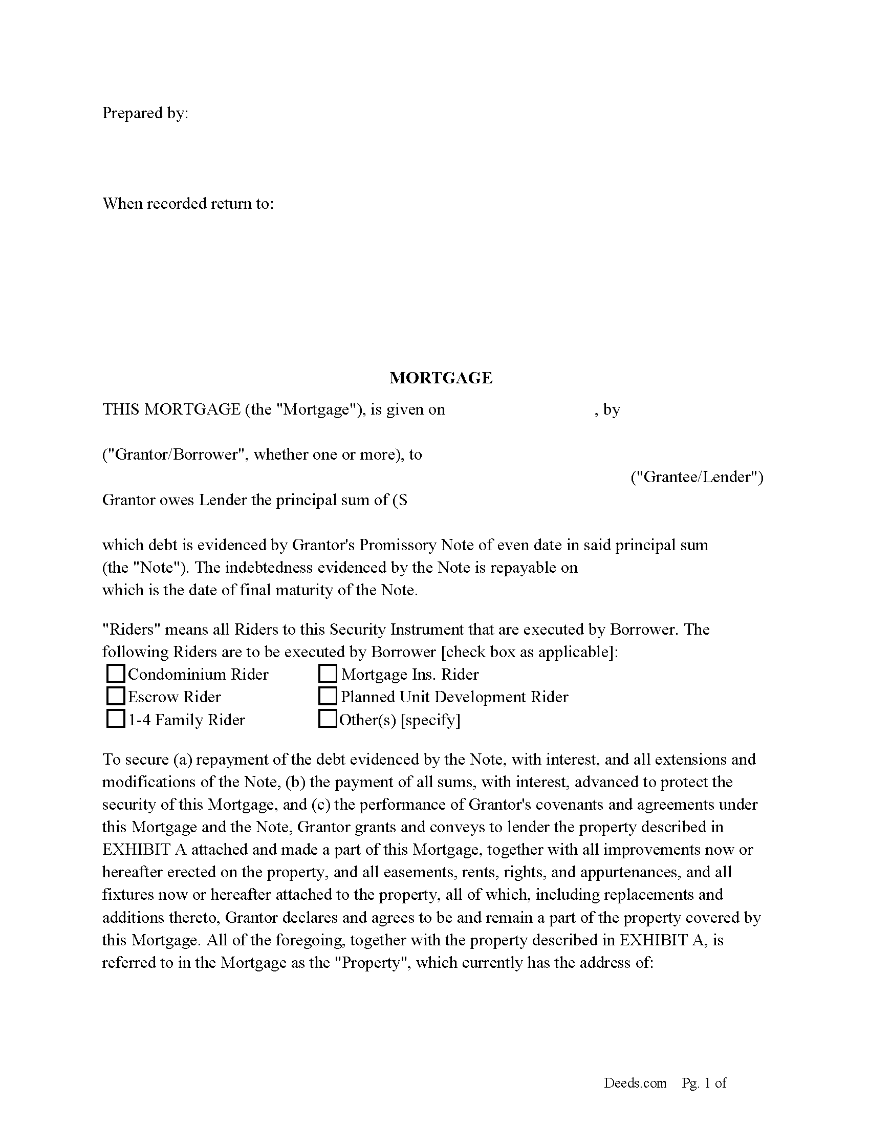 Kansas Mortgage Instrument and Promissory Note Image