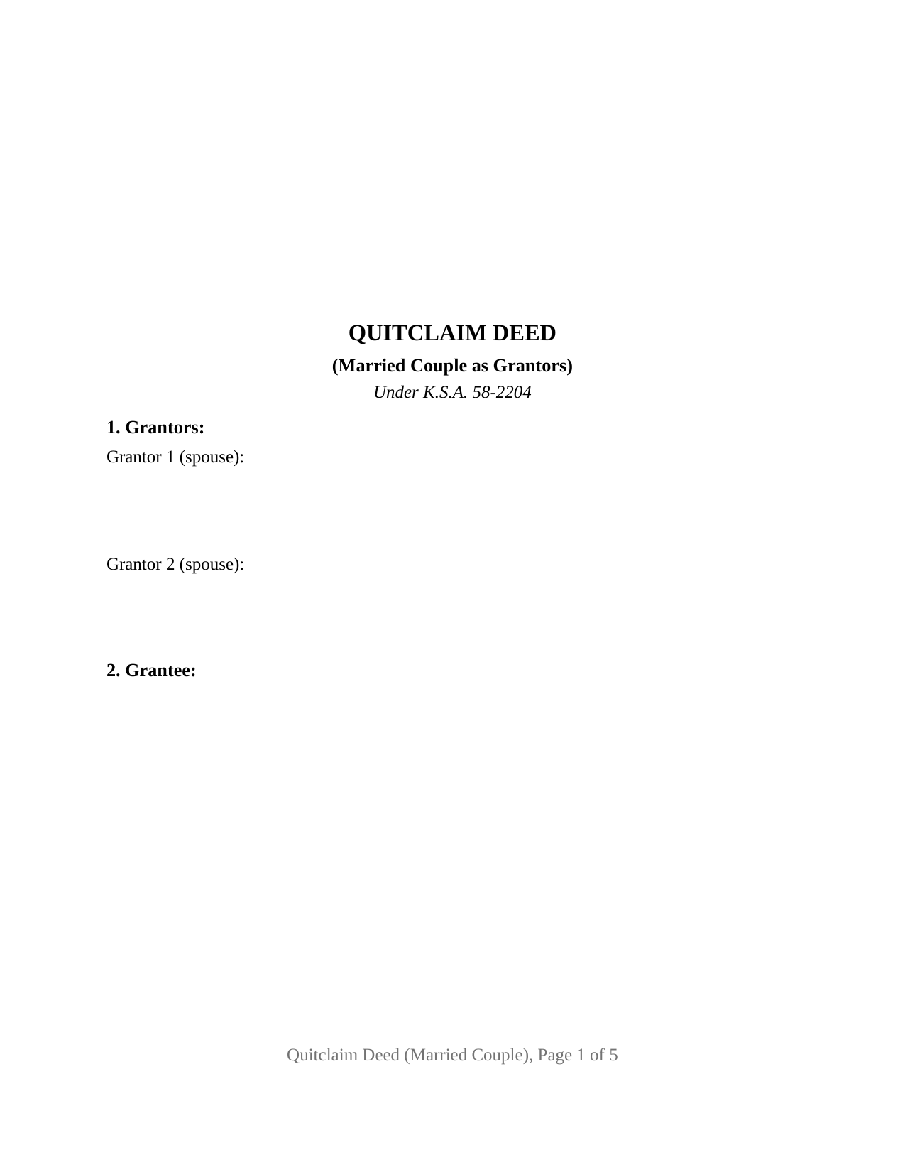 Kansas Quitclaim Deed (Married Couple as Grantors)