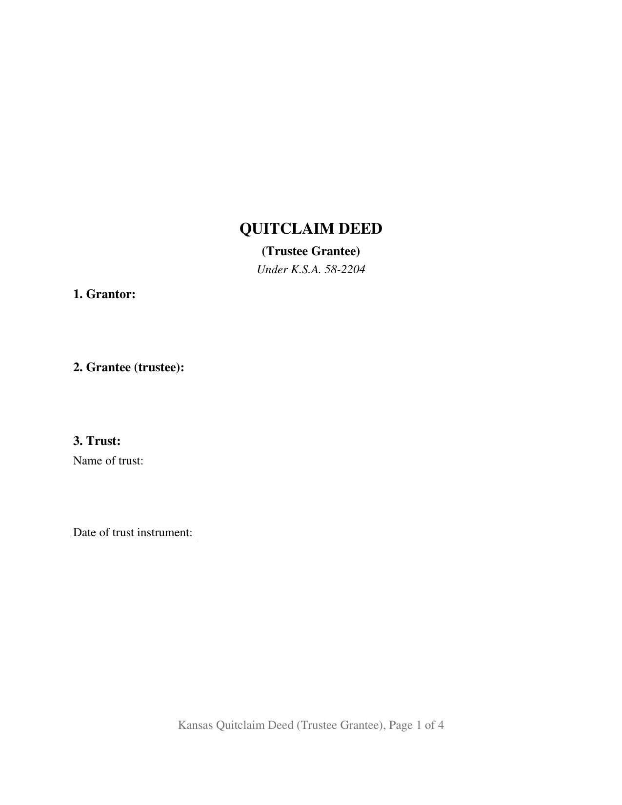 Kansas Quitclaim Deed (Trustee Grantee)