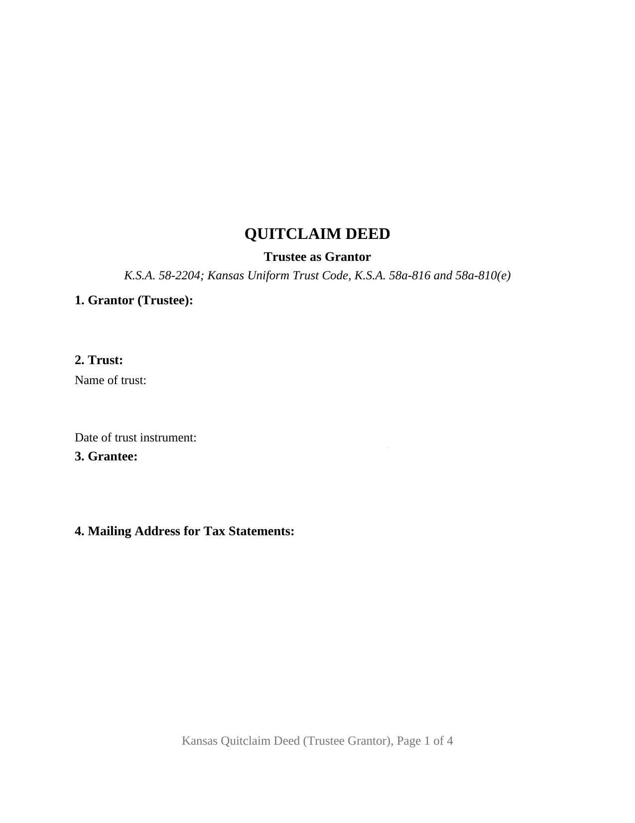 Kansas Quitclaim Deed (Trustee Grantor)