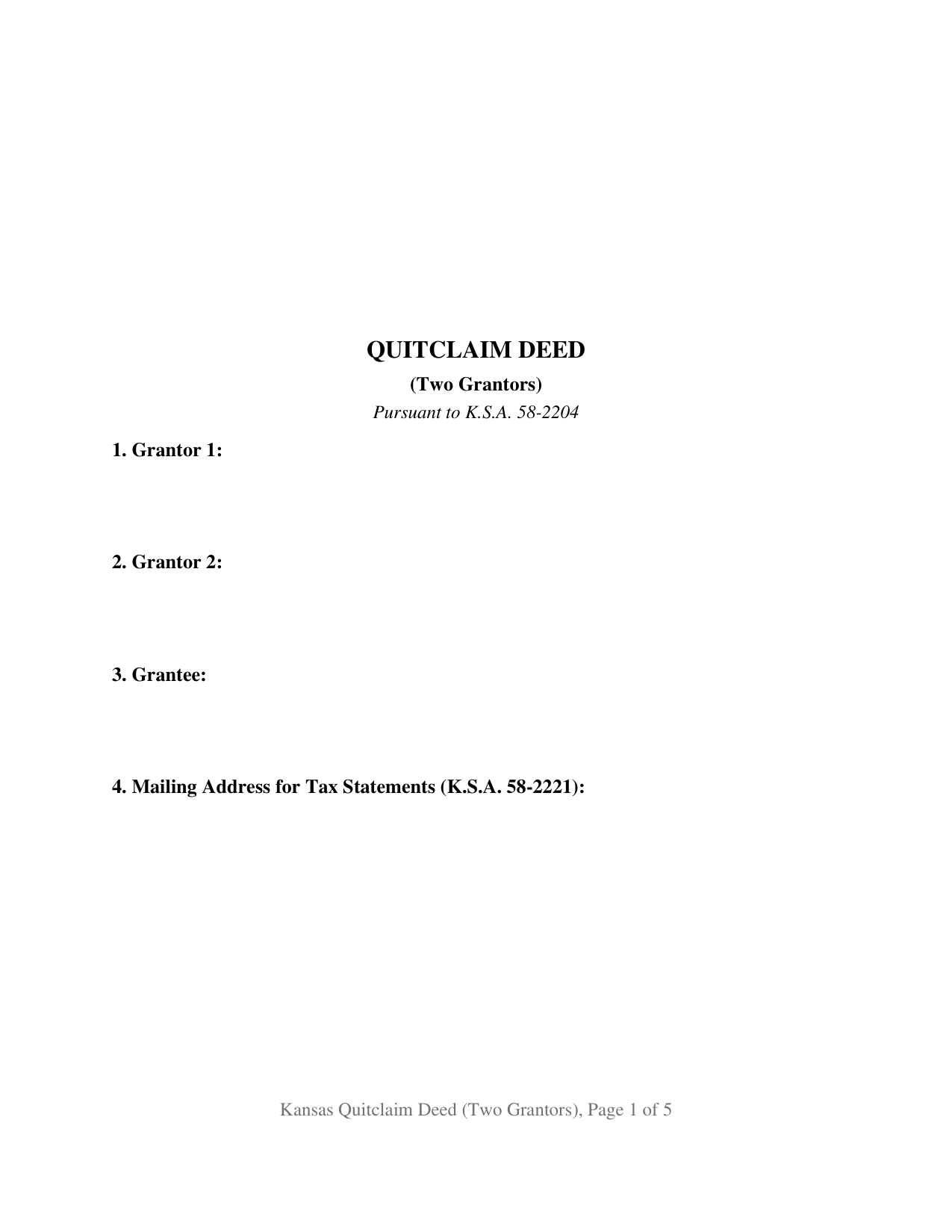 Kansas Quitclaim Deed (Two Grantors)