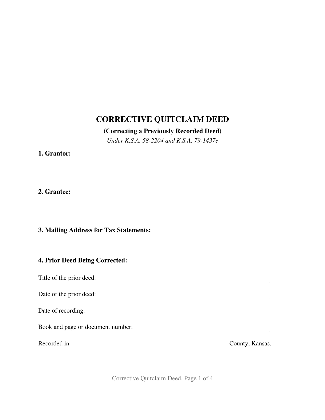 Kansas Quitclaim Deed (Corrective)