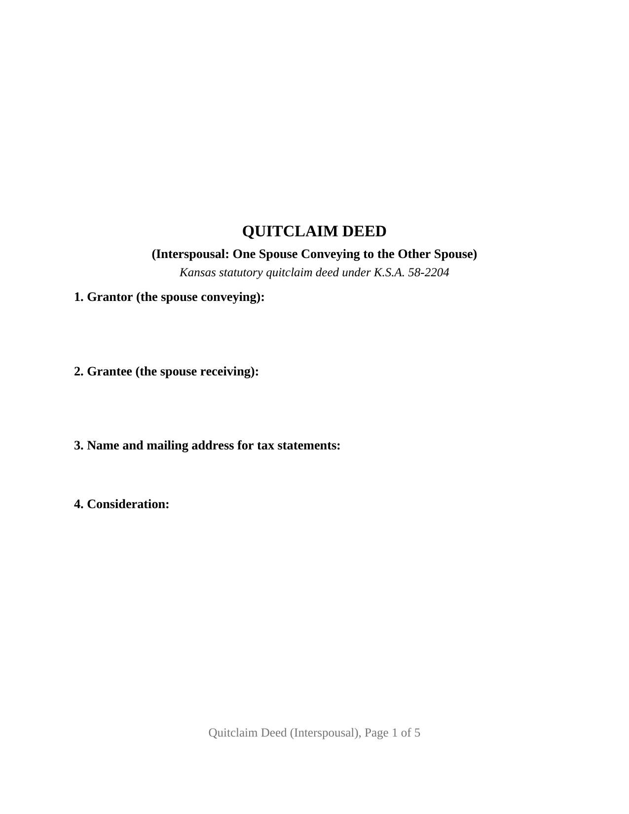 Kansas Quitclaim Deed (Interspousal)
