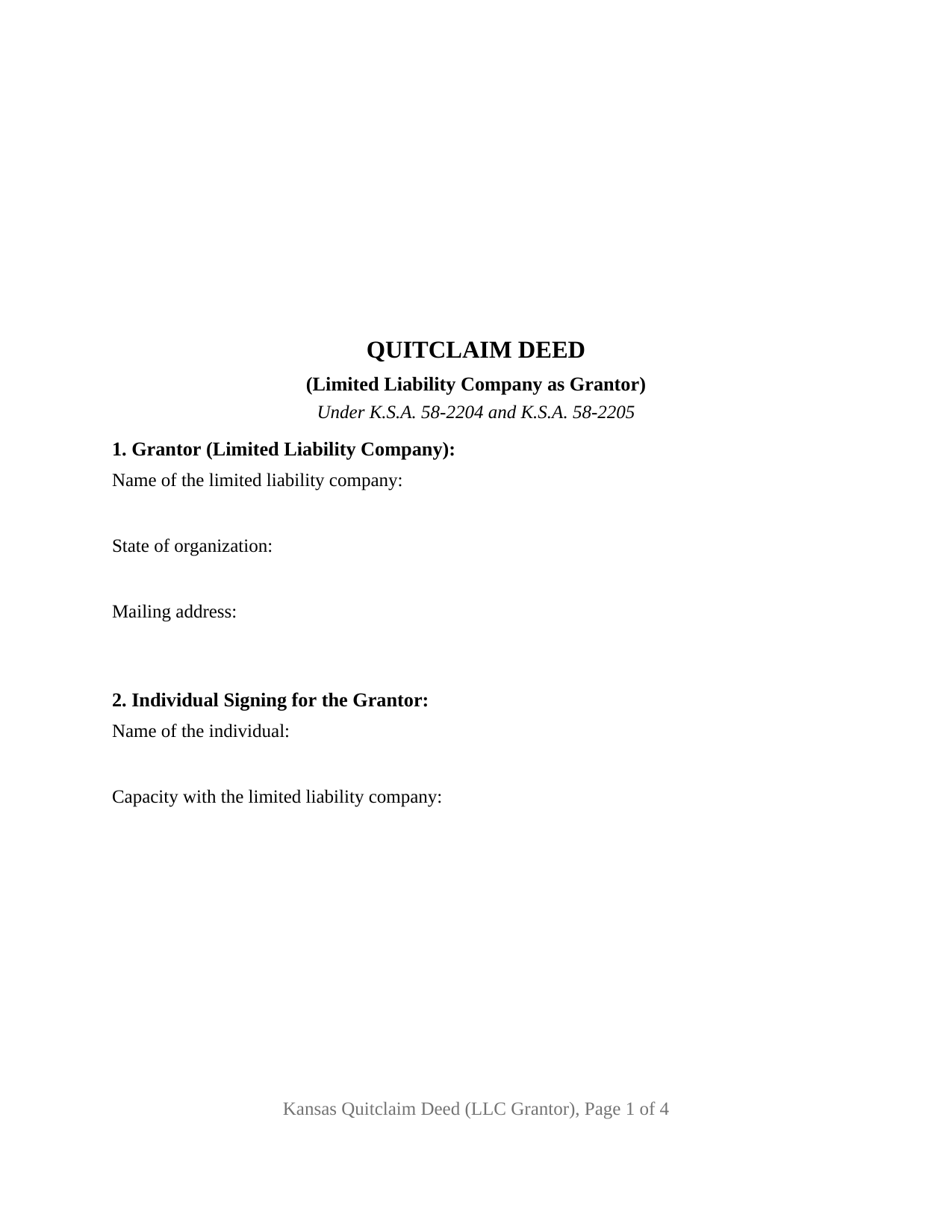 Kansas Quitclaim Deed (LLC Grantor)