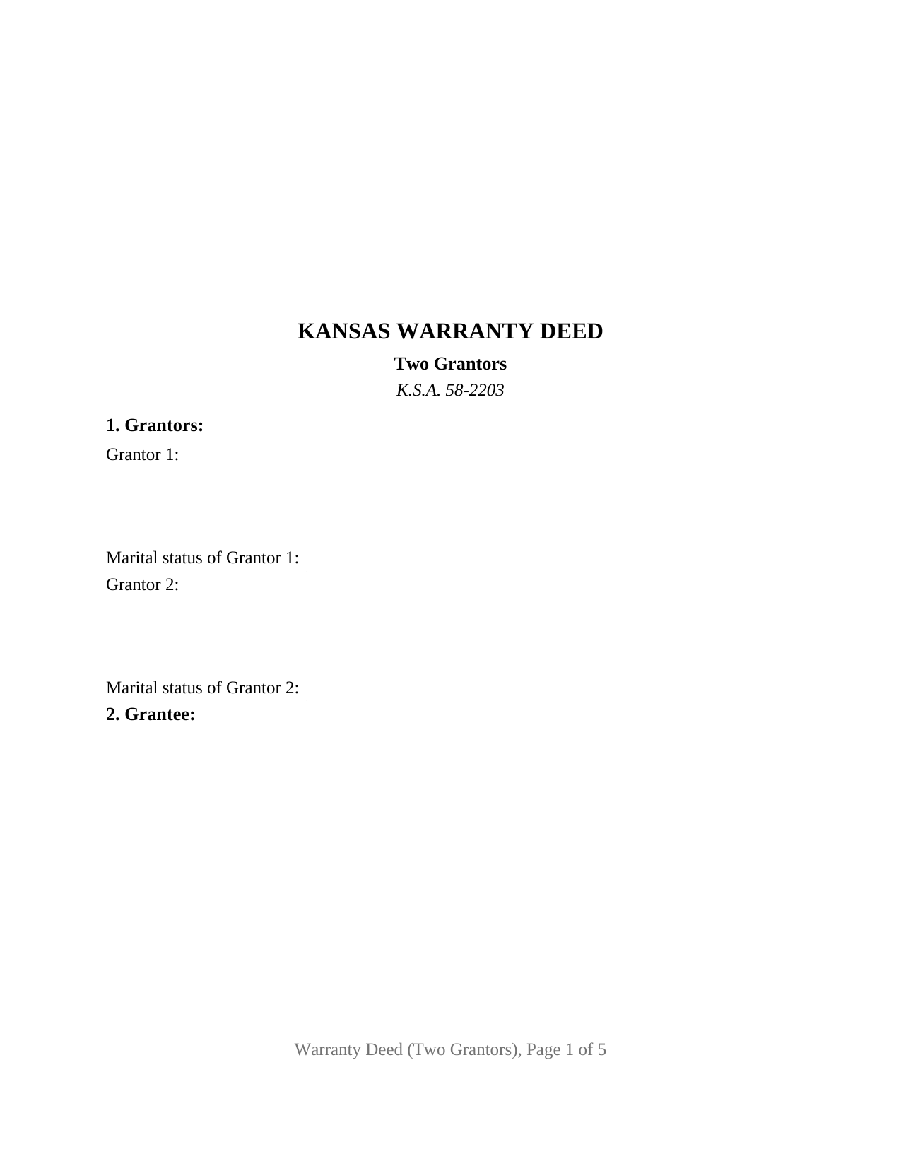 Kansas Warranty Deed (Two Grantors)