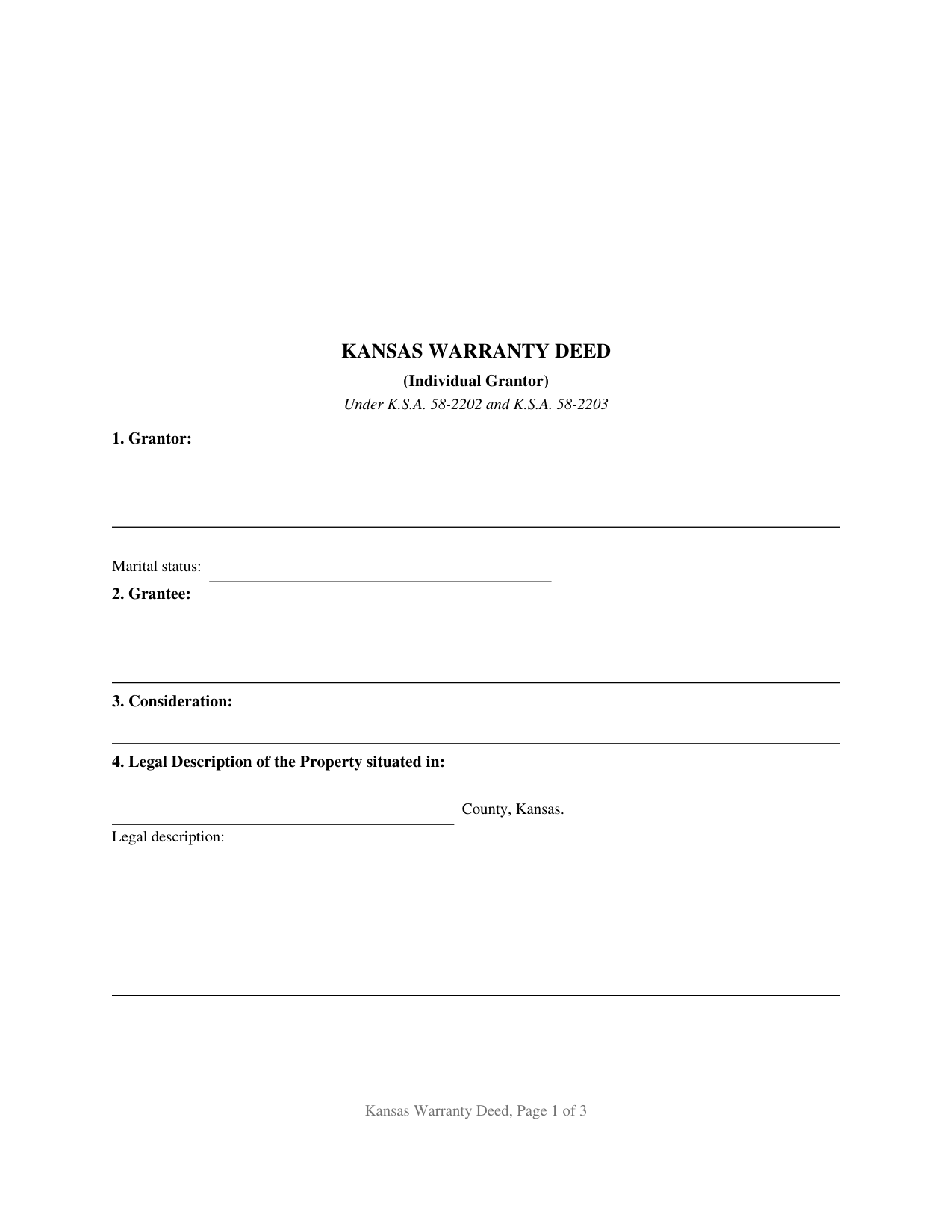 Kansas Warranty Deed (Individual Grantor)