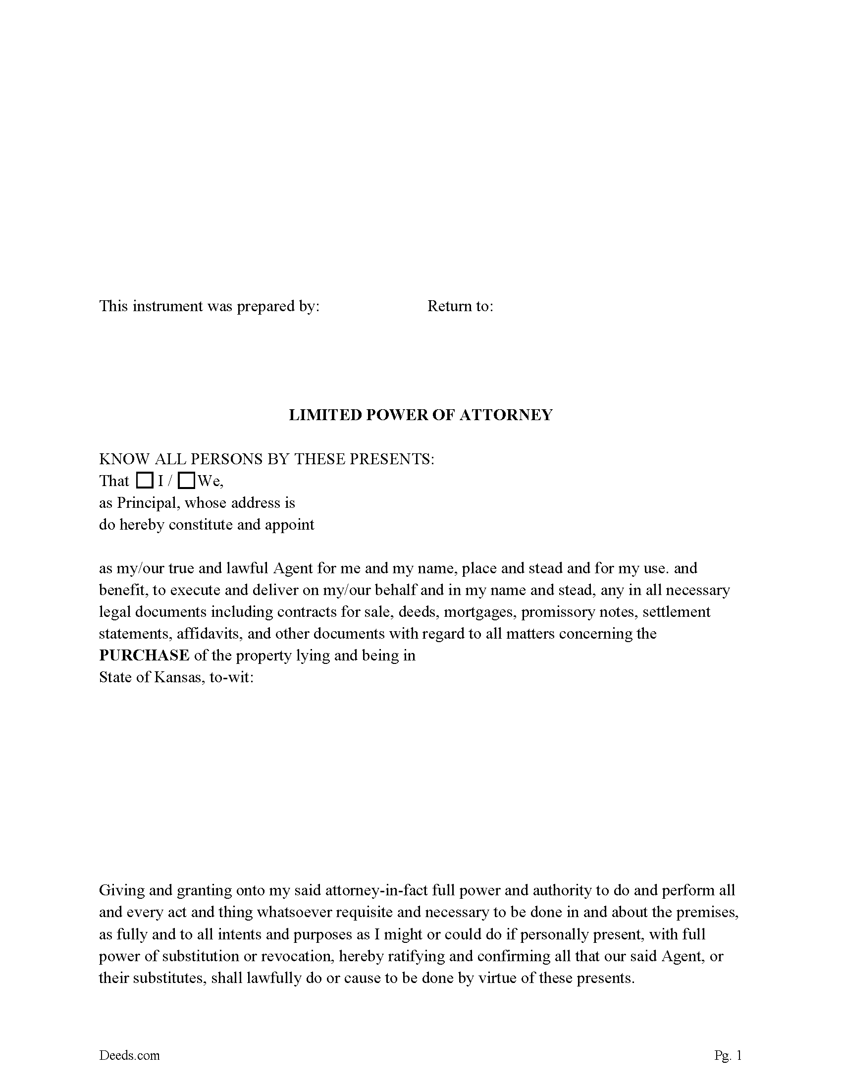 Kansas Limited Power of Attorney for Purchase Image