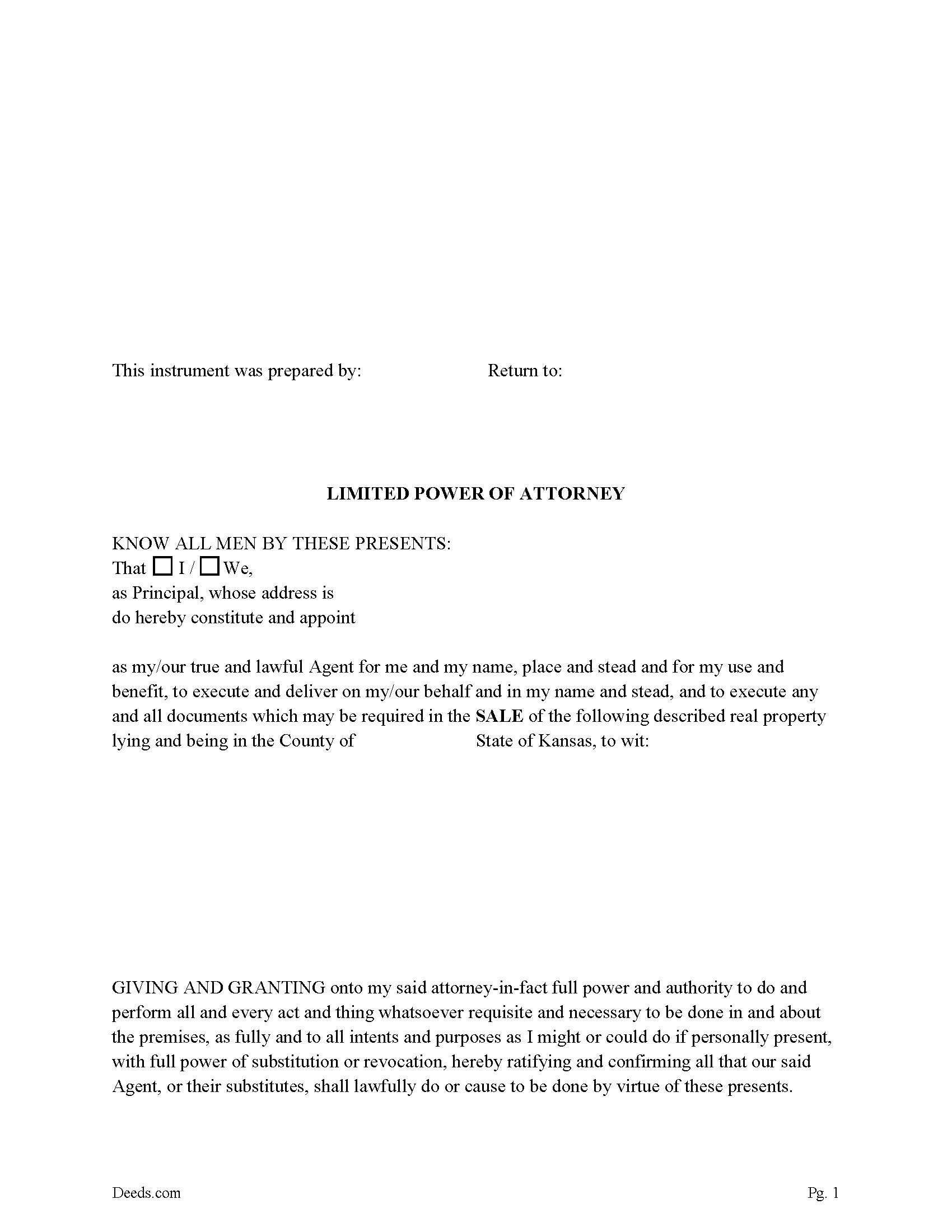 Doniphan County Limited Power of Attorney for Sale Form