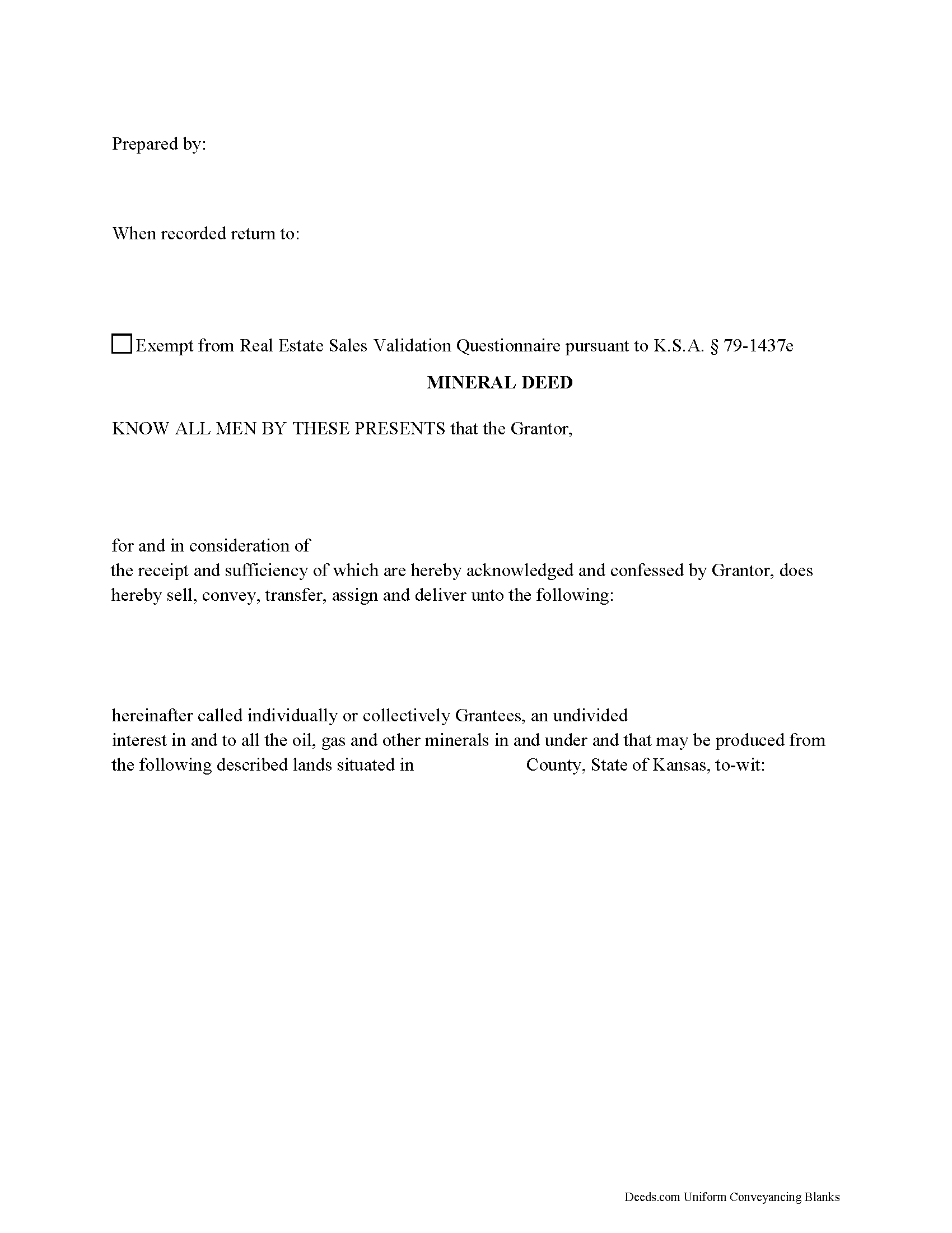 Barber County Mineral Deed Form