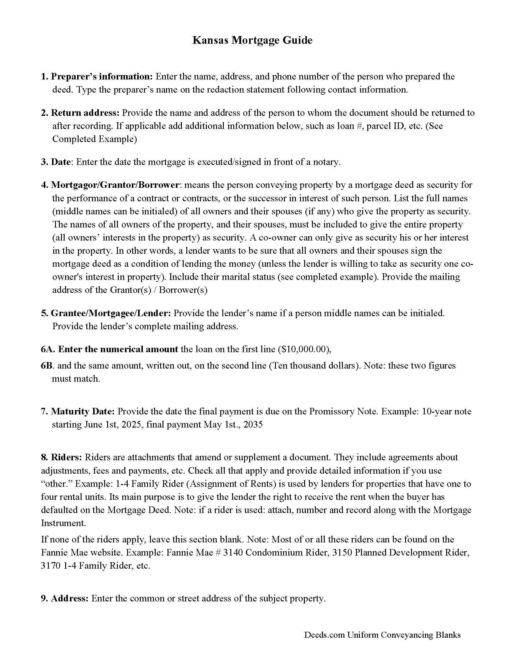 Doniphan County Mortgage Form Guidelines