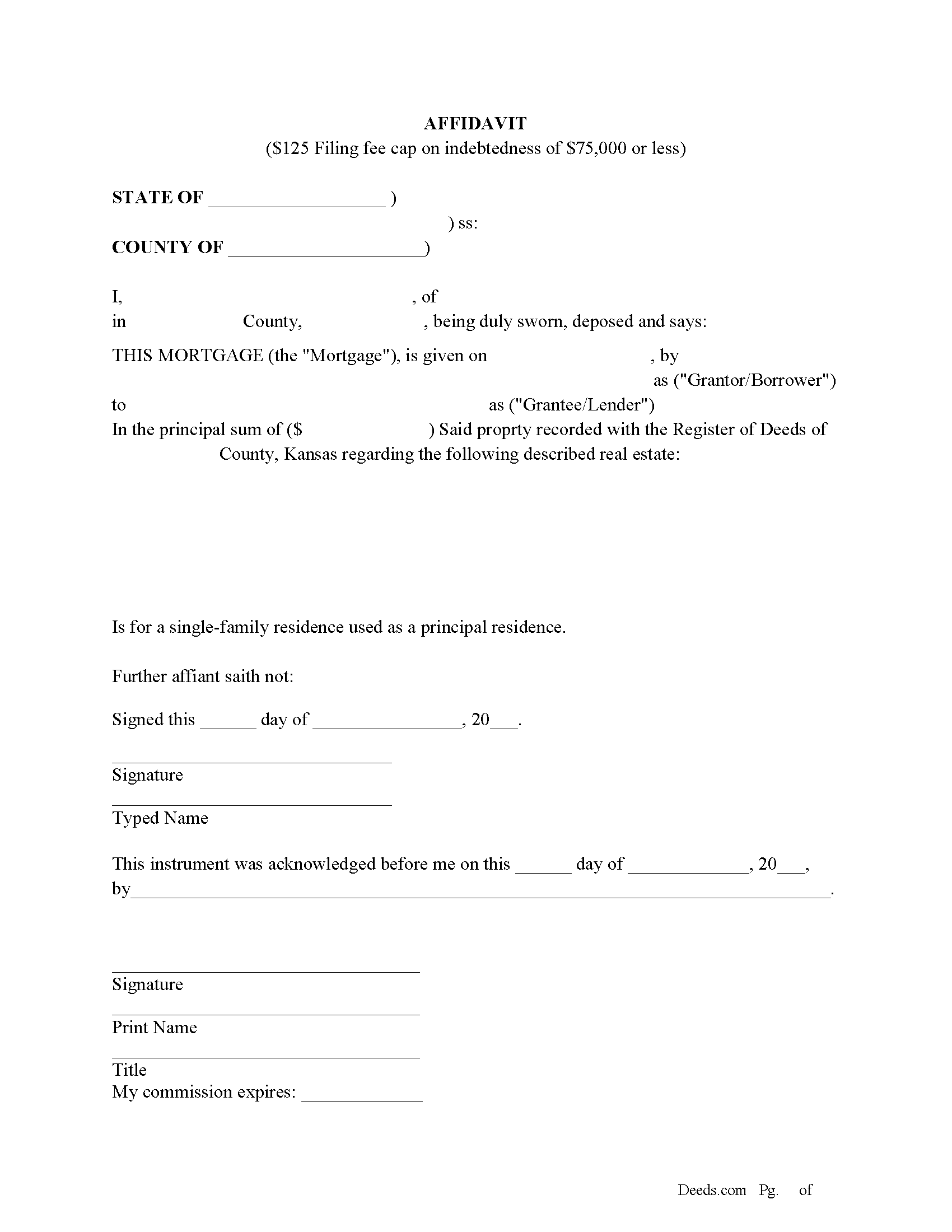 Doniphan County Filing Cap Fee Affidavit