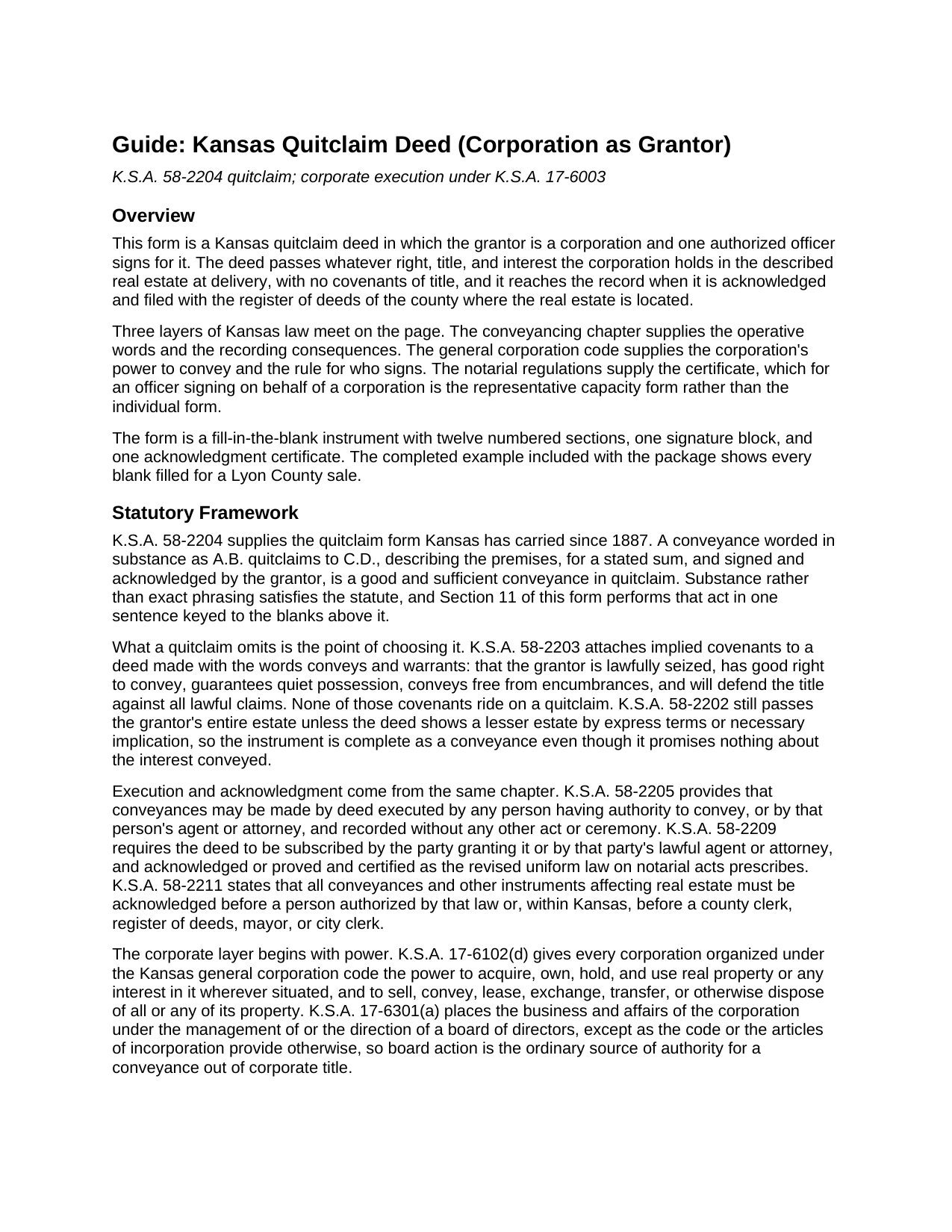 Rice County Quitclaim Deed (Corporation Grantor) Guide
