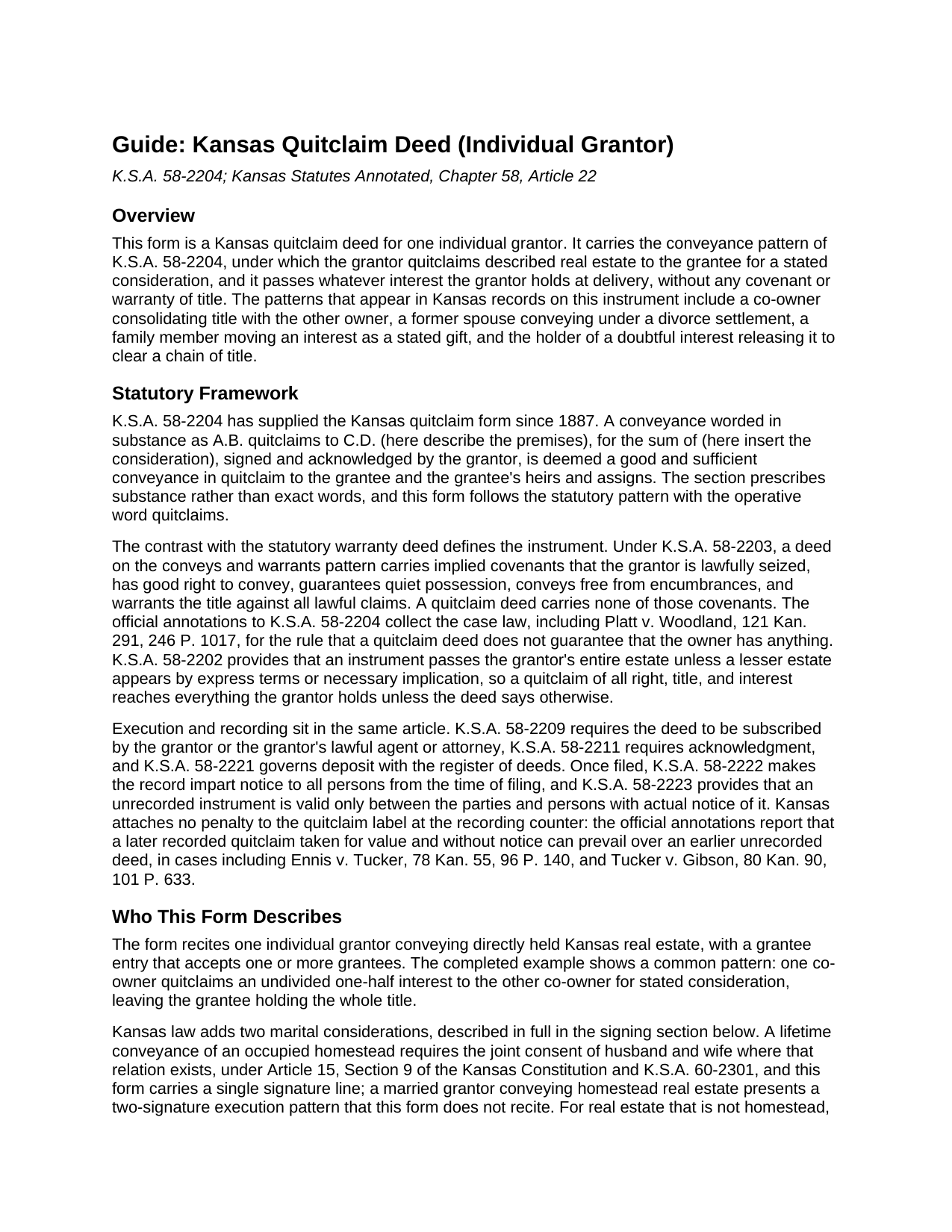 Thomas County Quitclaim Deed (Individual Grantor) Guide