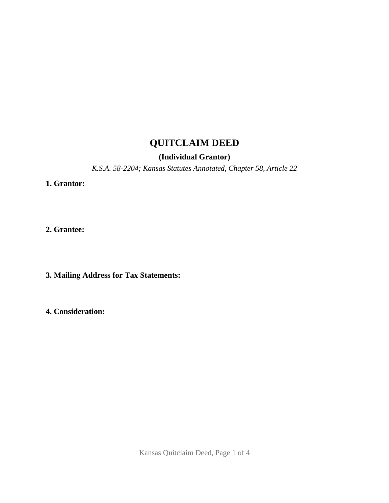Thomas County Quitclaim Deed (Individual Grantor) Form