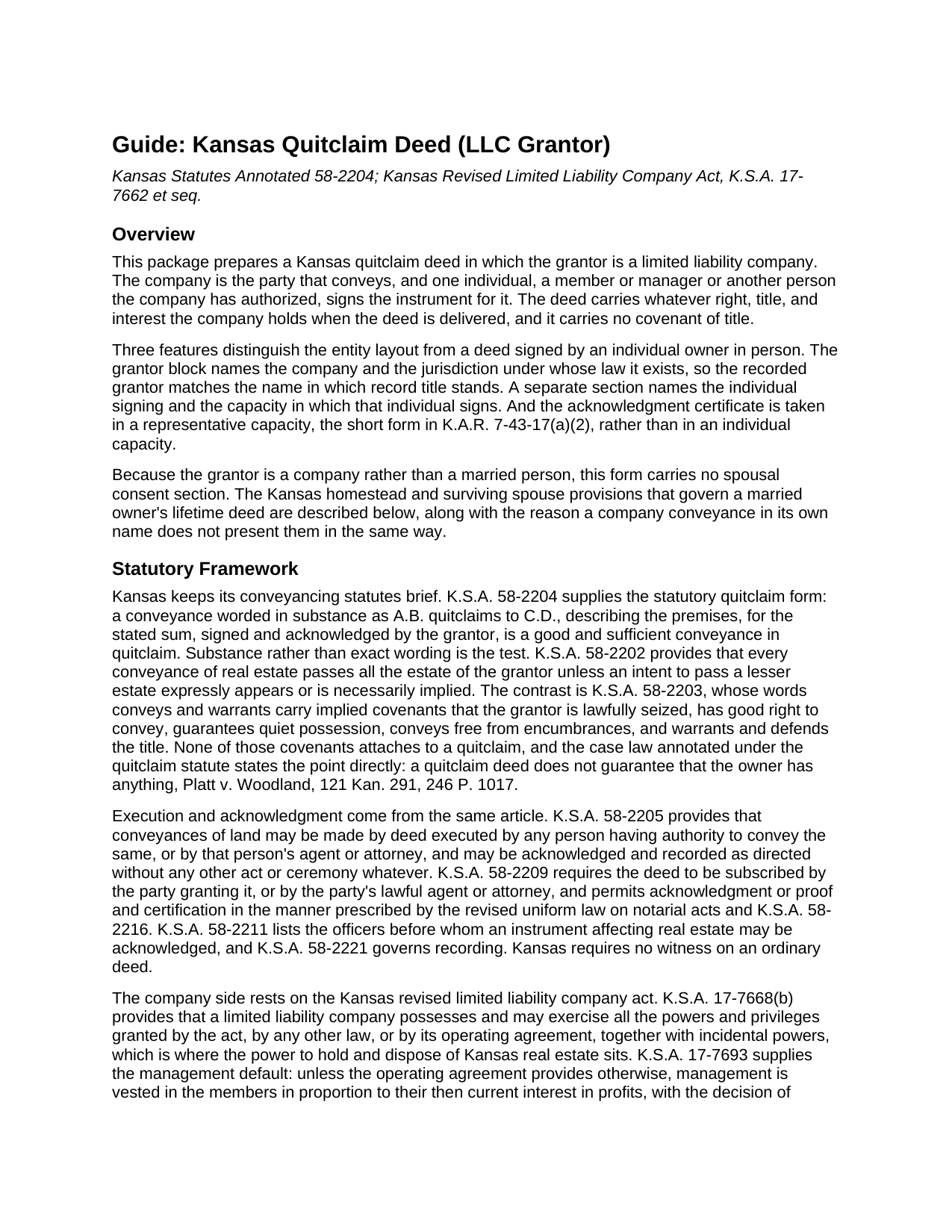 Rush County Quitclaim Deed (LLC Grantor) Guide