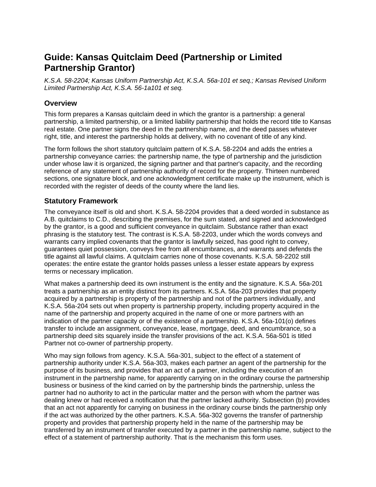 Smith County Quitclaim Deed (Partnership or Limited Partnership Grantor) Guide