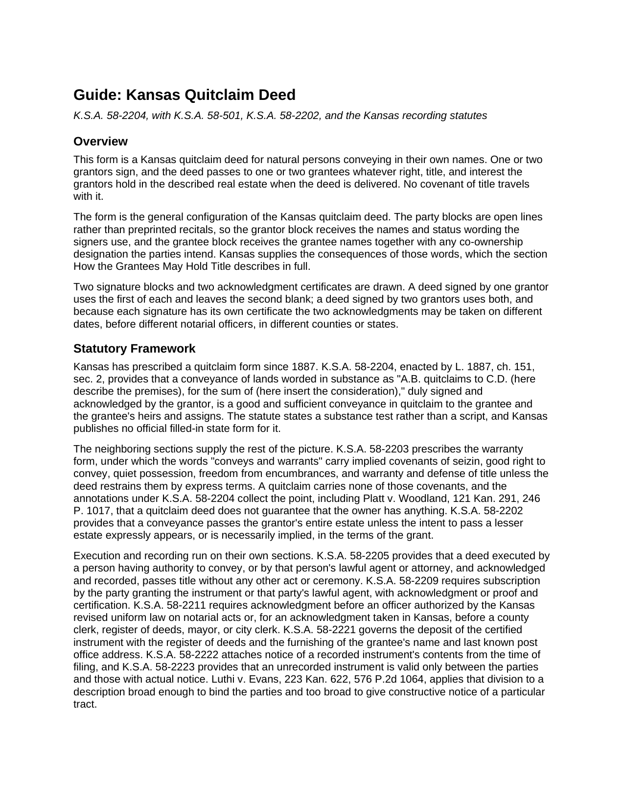 Leavenworth County Quitclaim Deed Guide