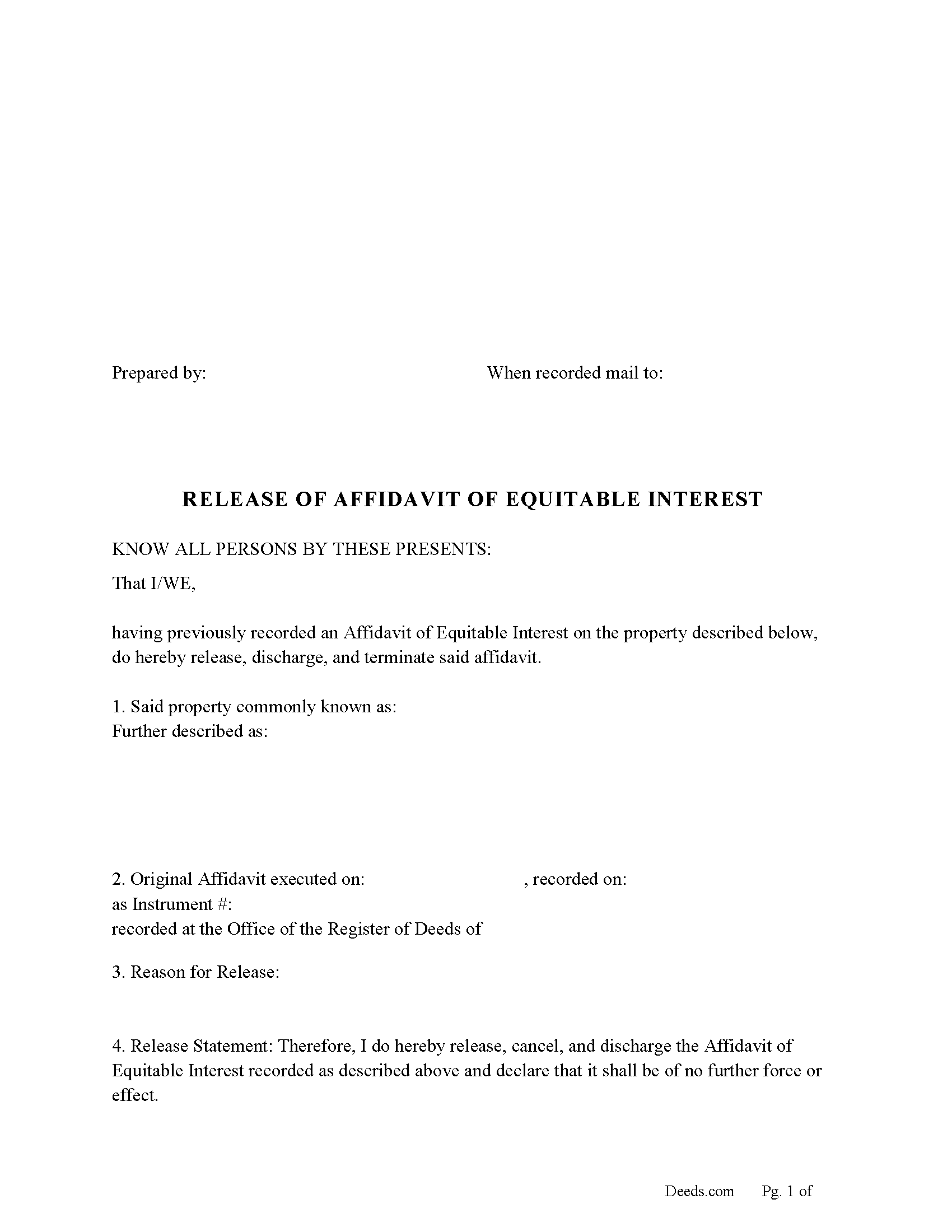 Doniphan County Release of Affidavit of Equitable Interest Form