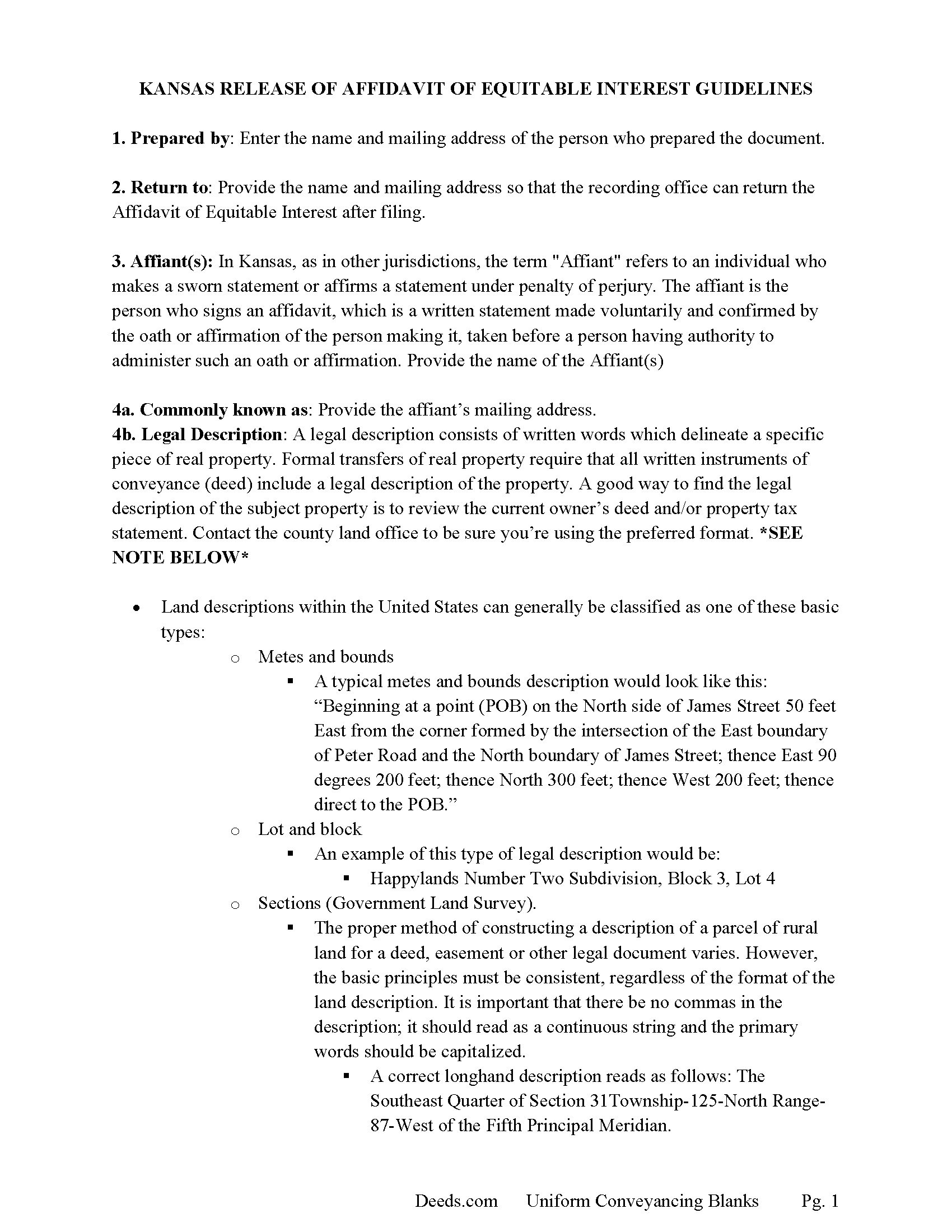 Doniphan County Release of Affidavit of Equitable Interest Guide