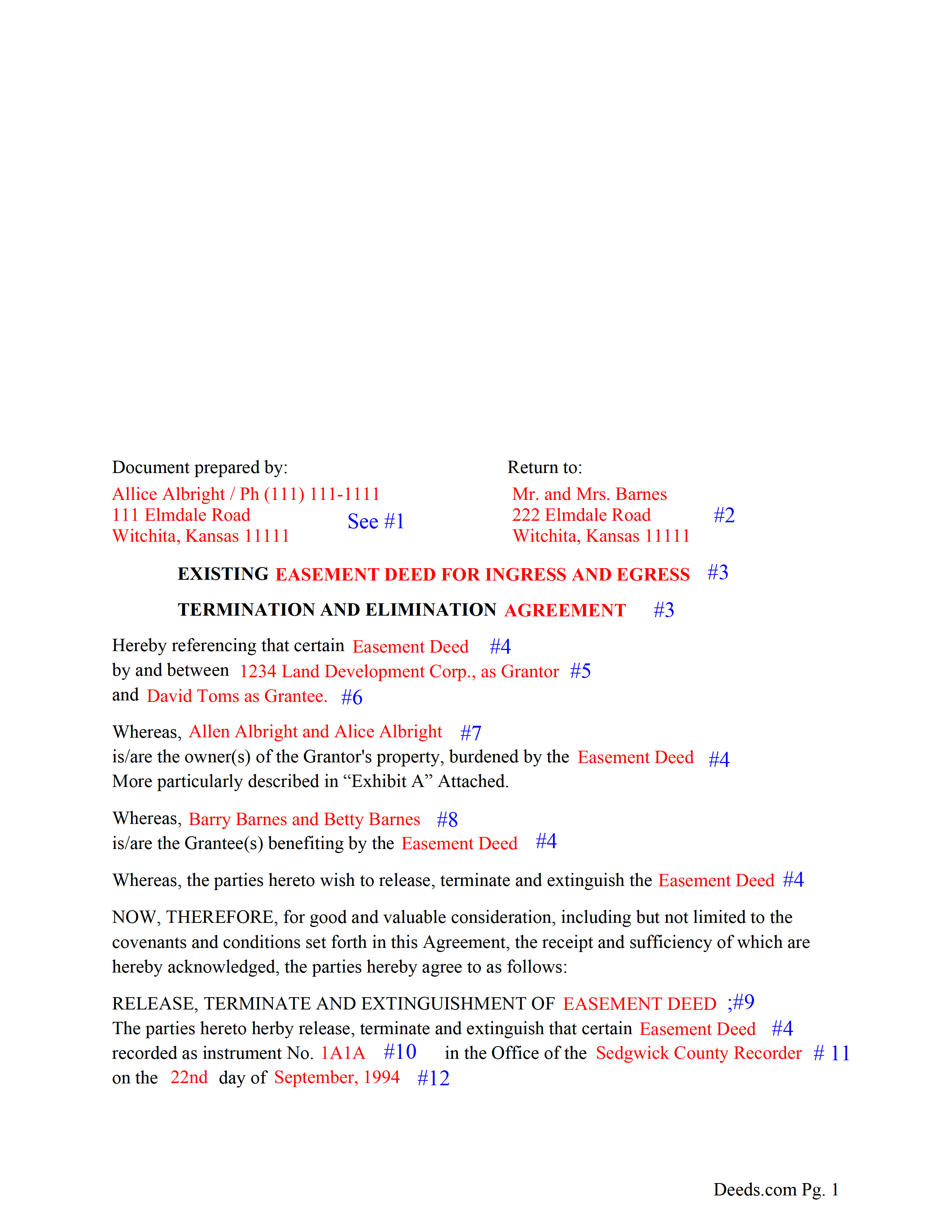 Completed Example of the Release of Easement Document