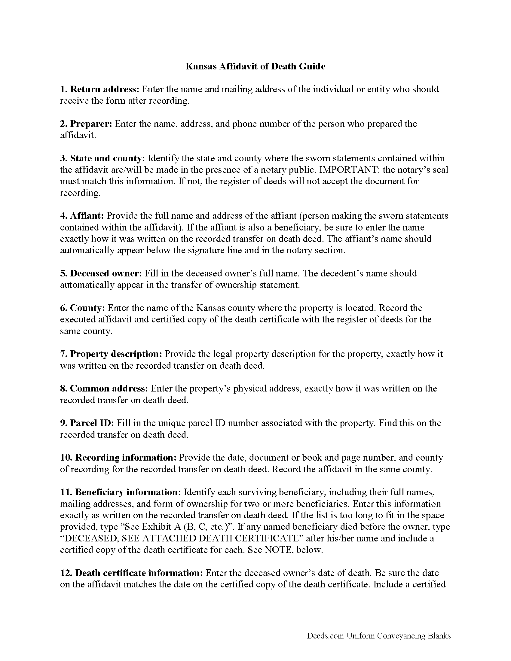 Doniphan County Transfer on Death Affidavit Guide