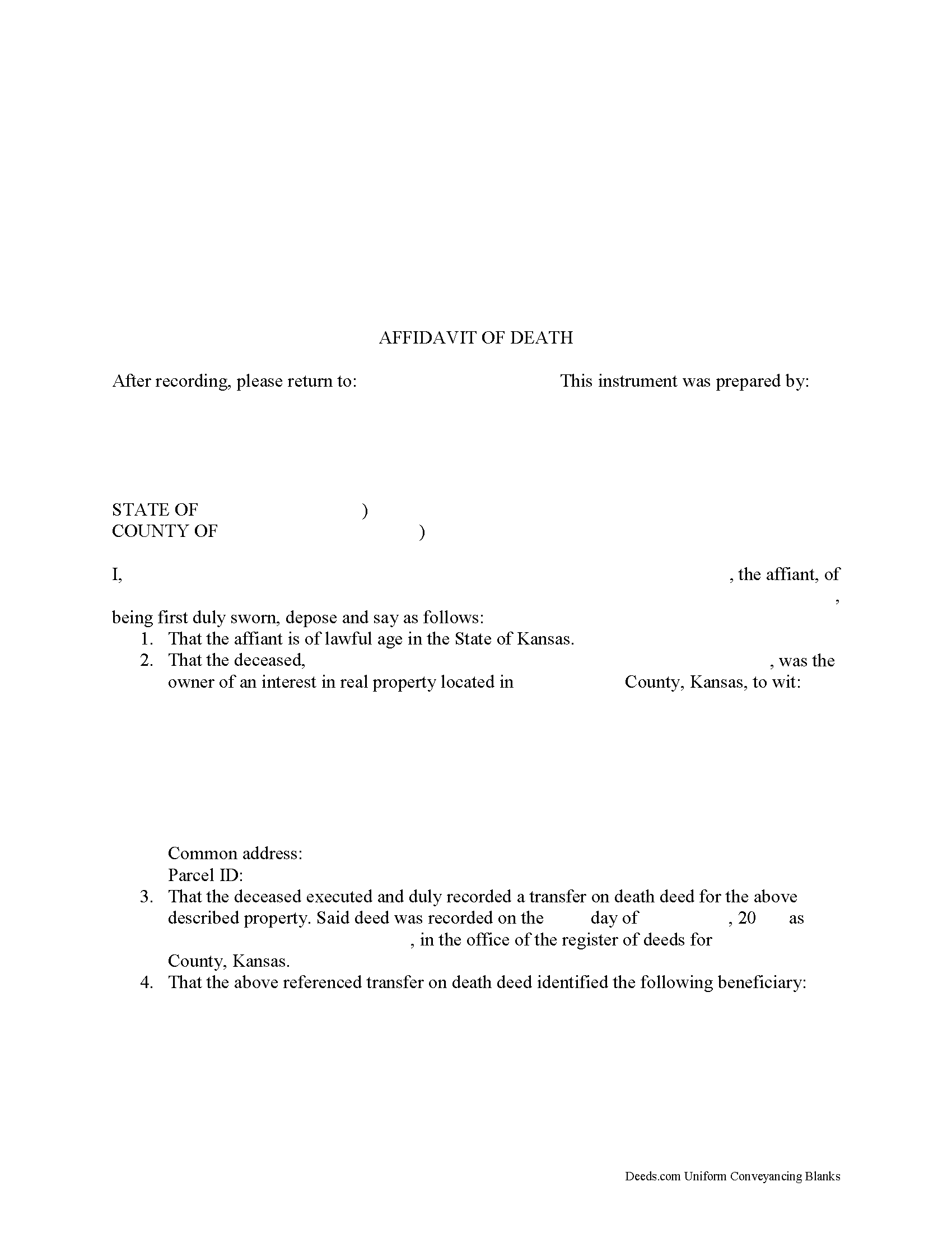 Doniphan County Transfer on Death Affidavit Form