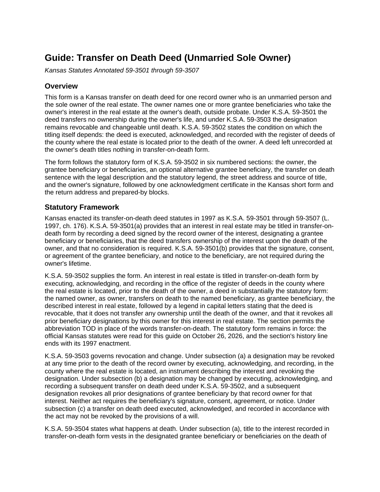 Wilson County Transfer on Death Deed (Unmarried Sole Owner) Guide