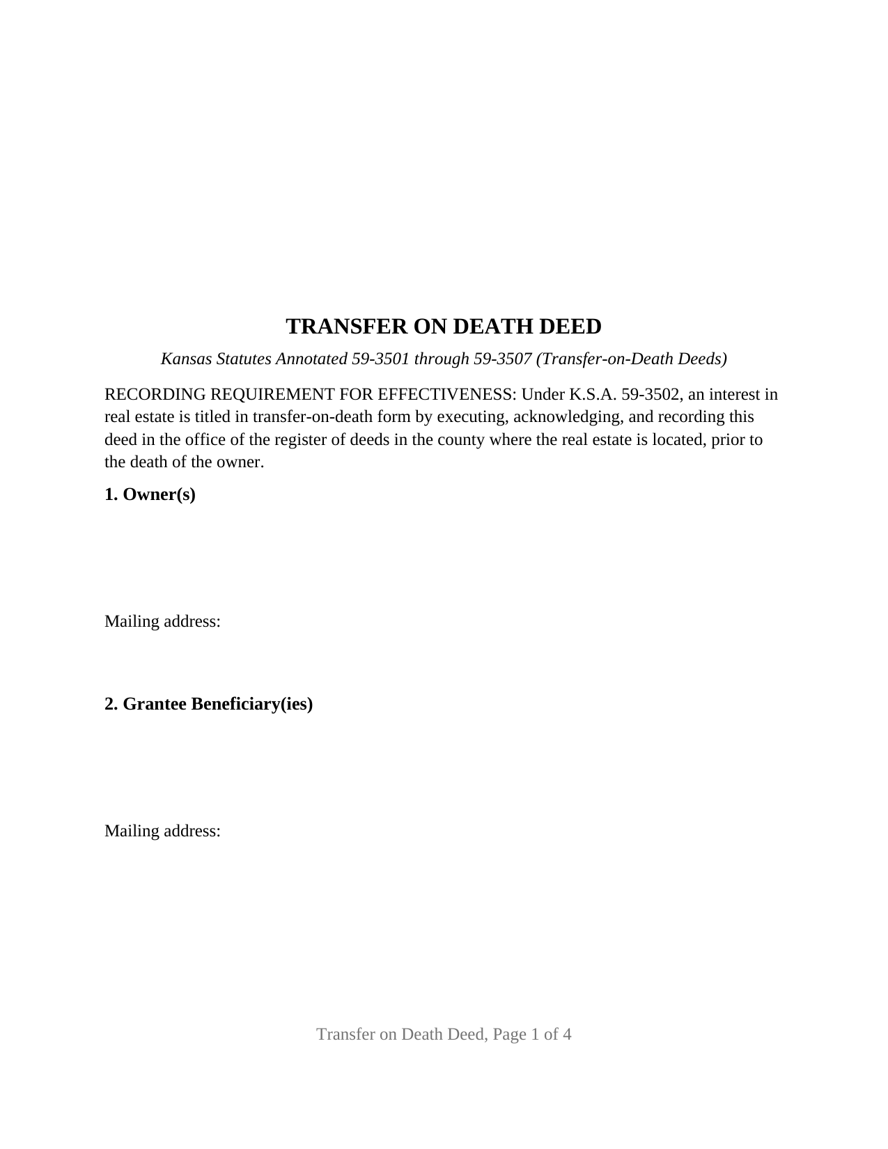 Decatur County Transfer on Death Deed Form
