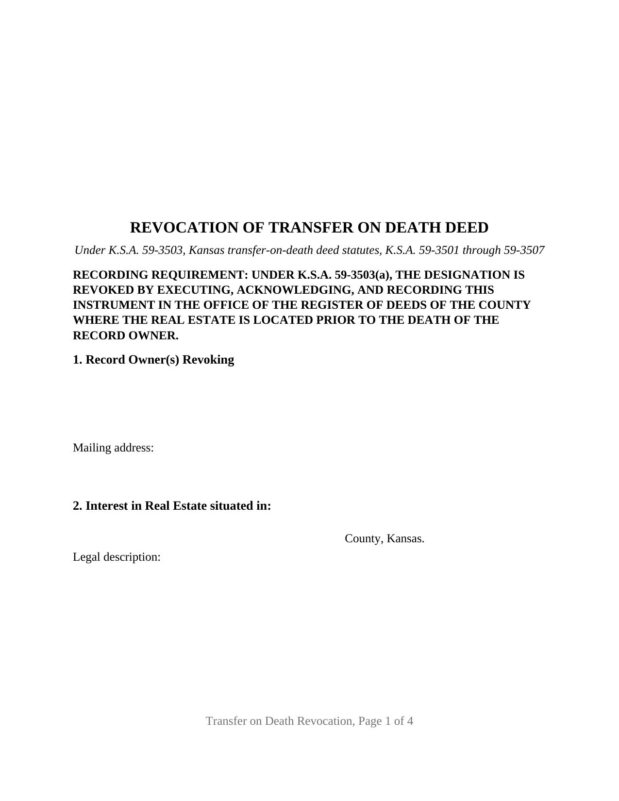 Seward County Transfer on Death Revocation Form
