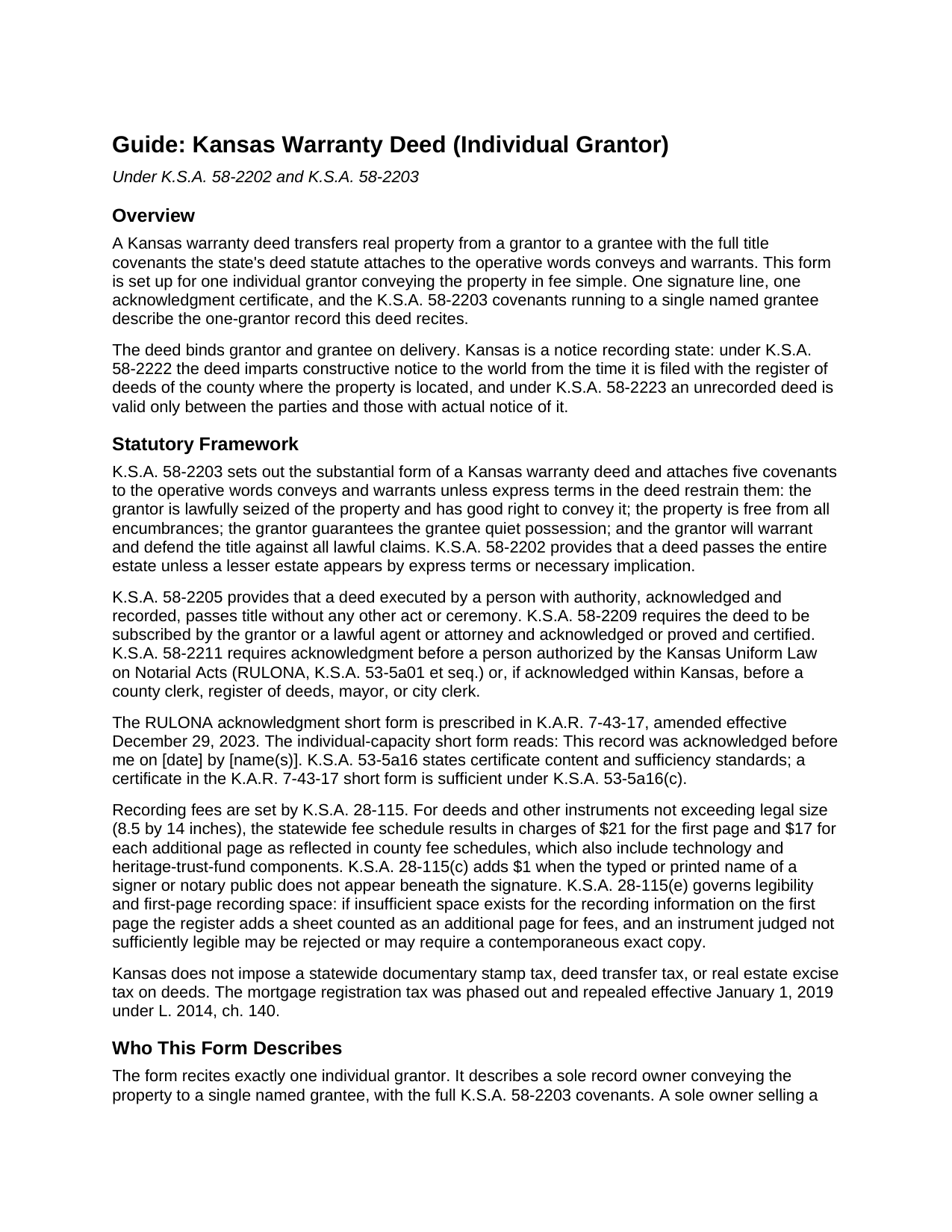 Thomas County Warranty Deed (Individual Grantor) Guide