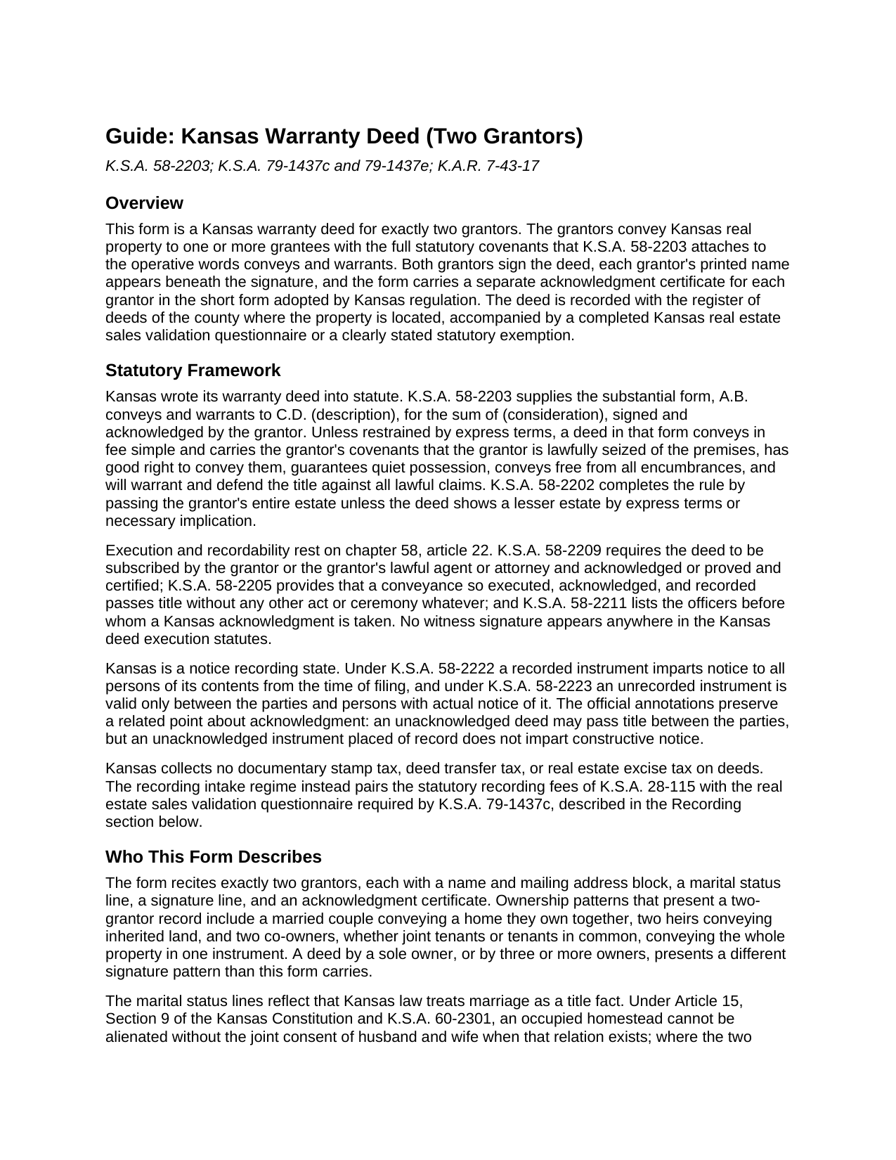 Thomas County Warranty Deed (Two Grantors) Guide