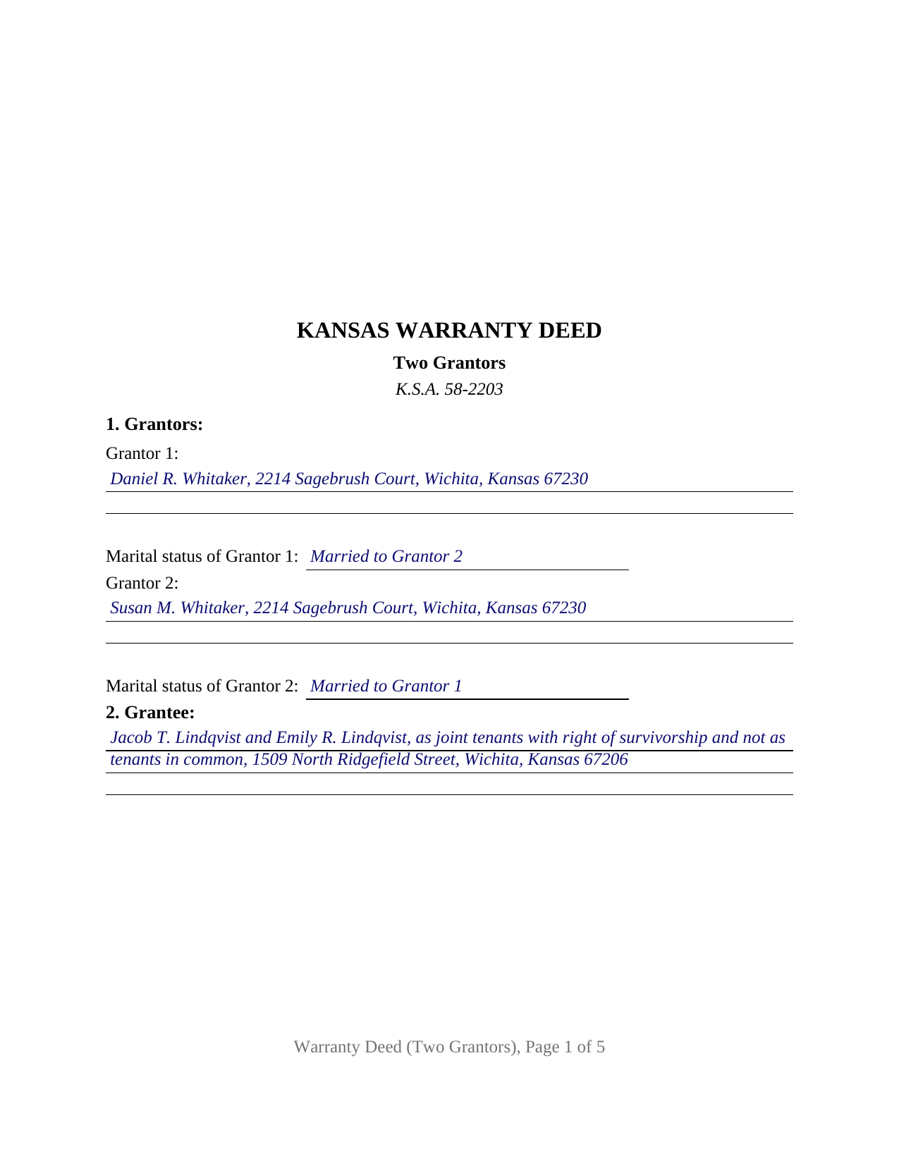 Thomas County Completed Example of the Warranty Deed (Two Grantors) Document