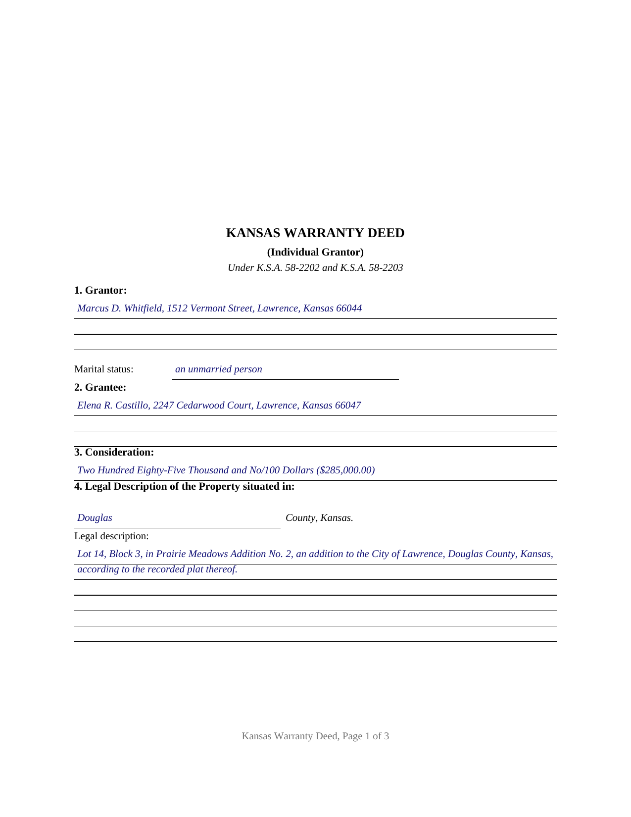 Decatur County Completed Example of the Warranty Deed Document