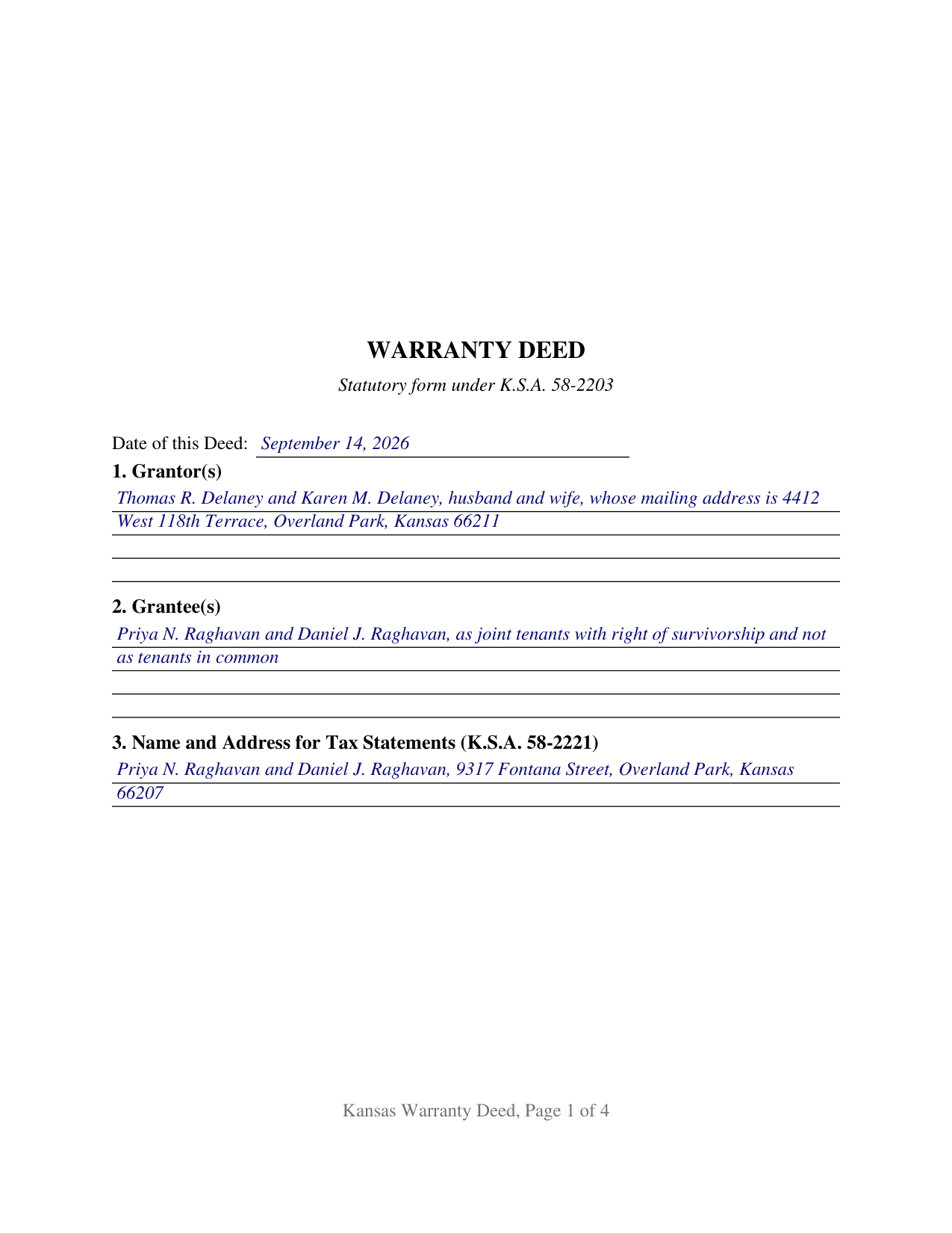 Gray County Completed Example of the Warranty Deed Document