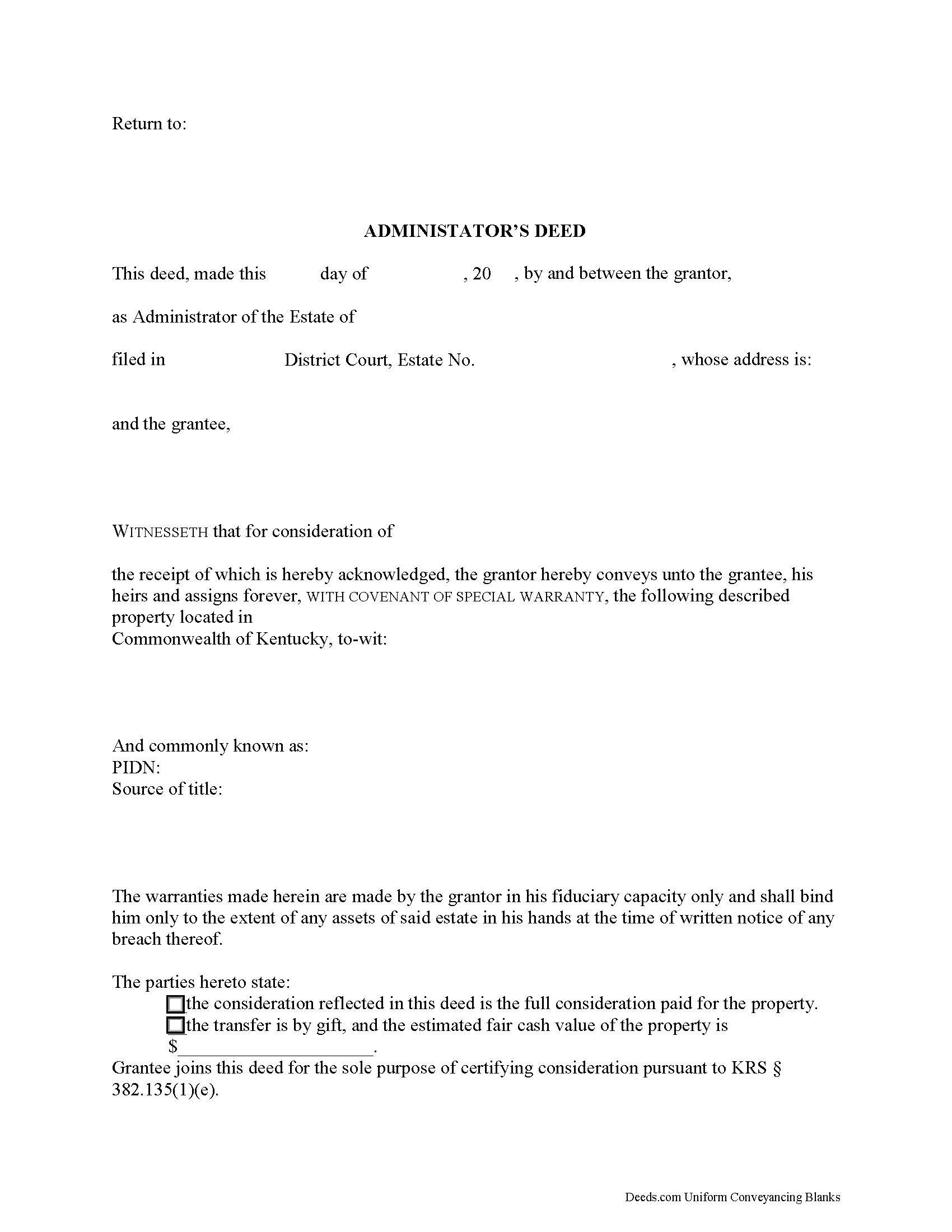 Administrator Deed Form