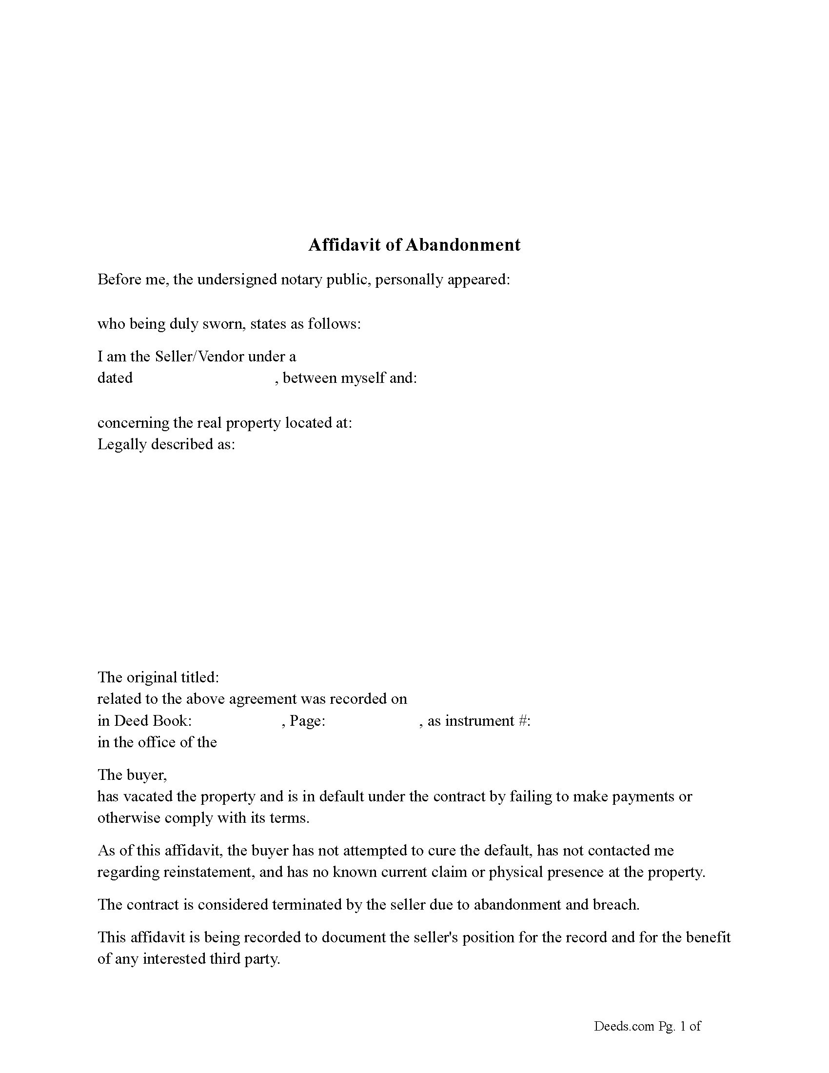 Trimble County Affidavit of Abandonment Form