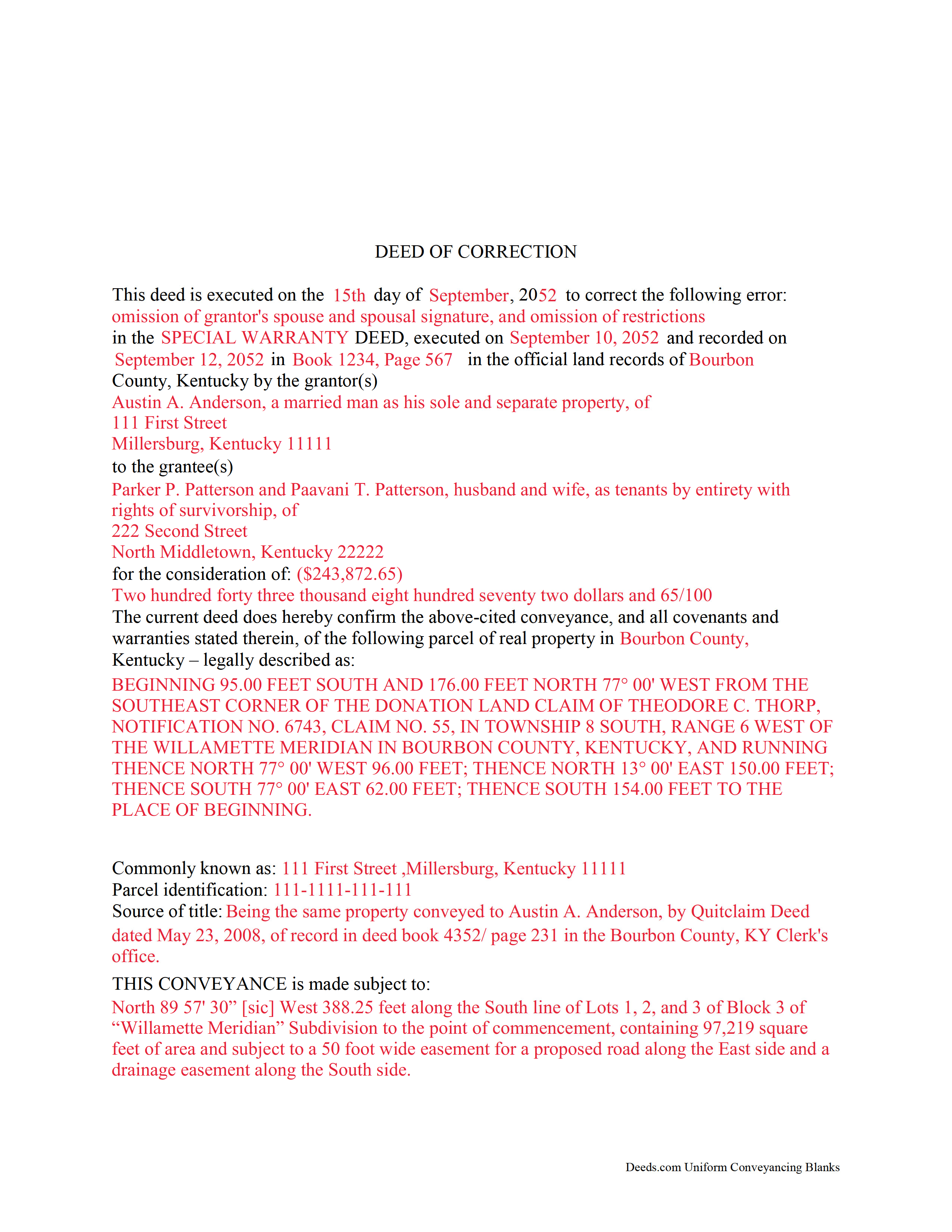 Meade County Completed Example of the Correction Deed Document