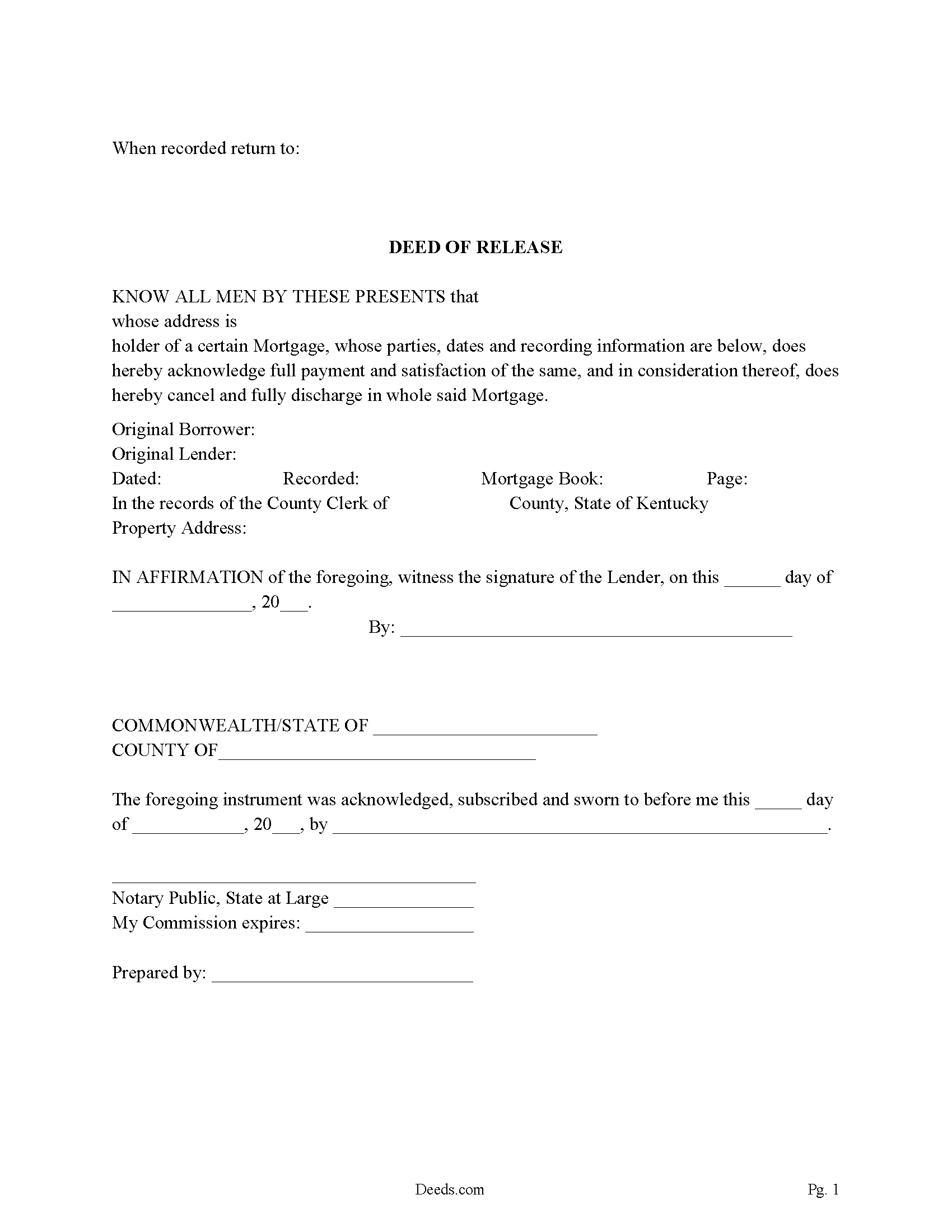 Deed of Release Form