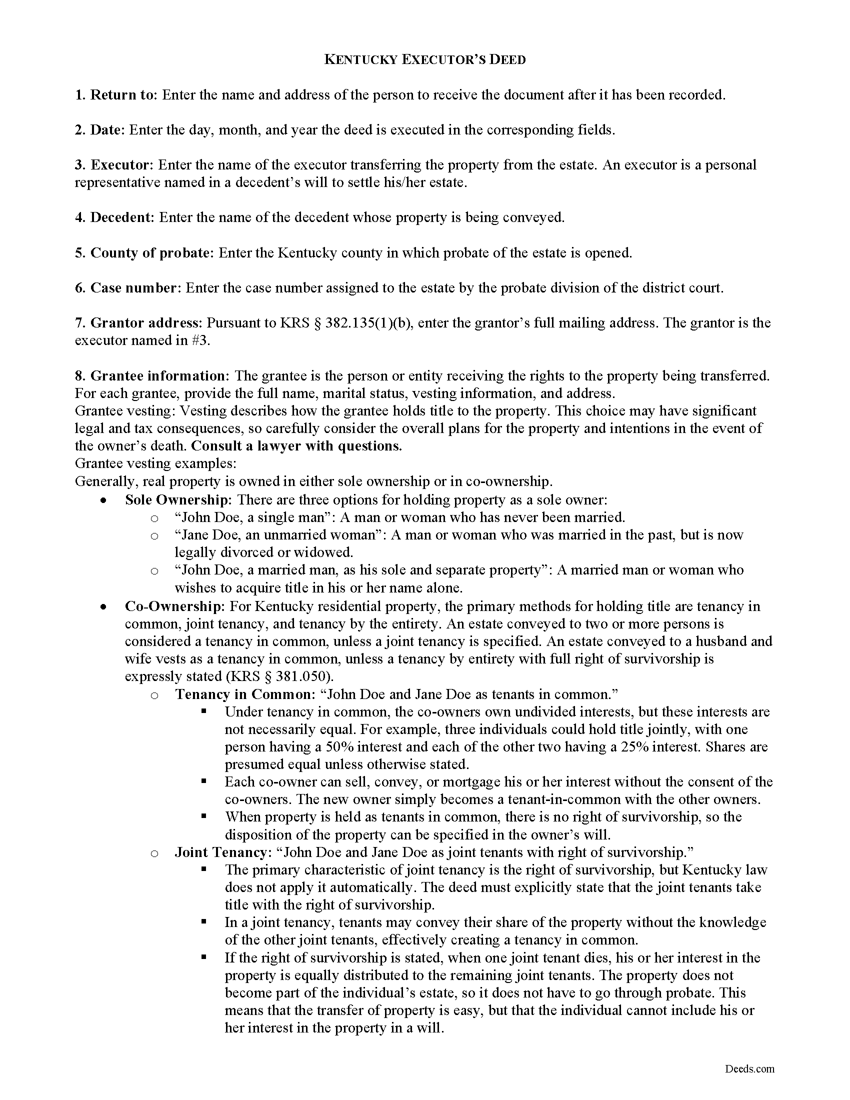 Marshall County Executor Deed Guide
