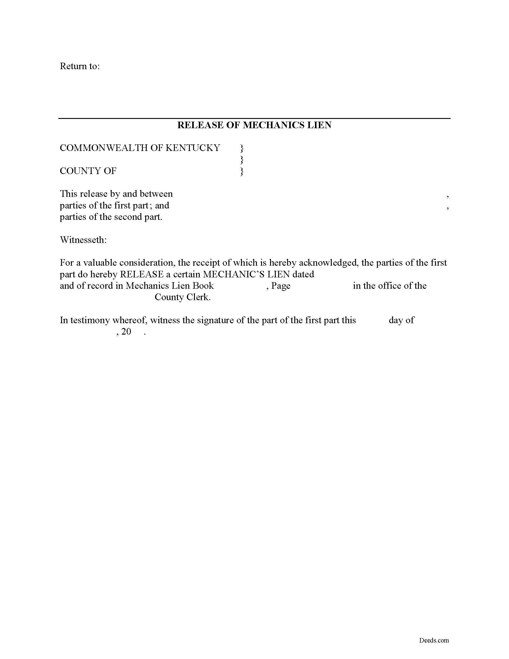 Kentucky Discharge of Lien by Bond Image